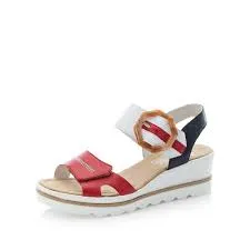 67476- Navy, White & Red Buckle Wedge Sandal- Rieker