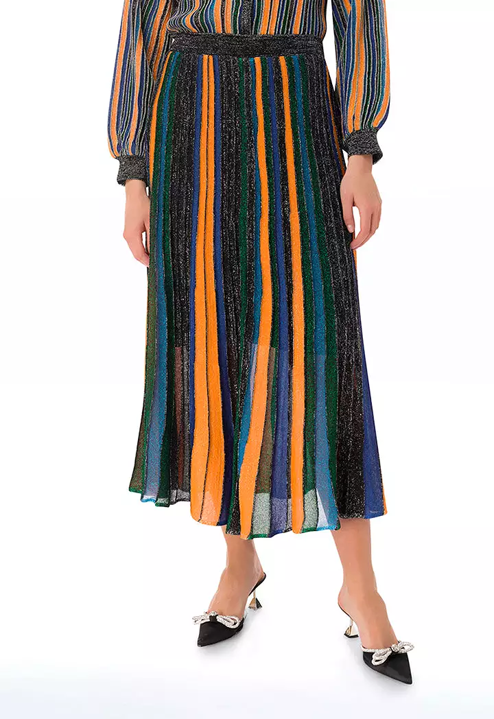 Allover Lurex Multicolored Stripe Skirt