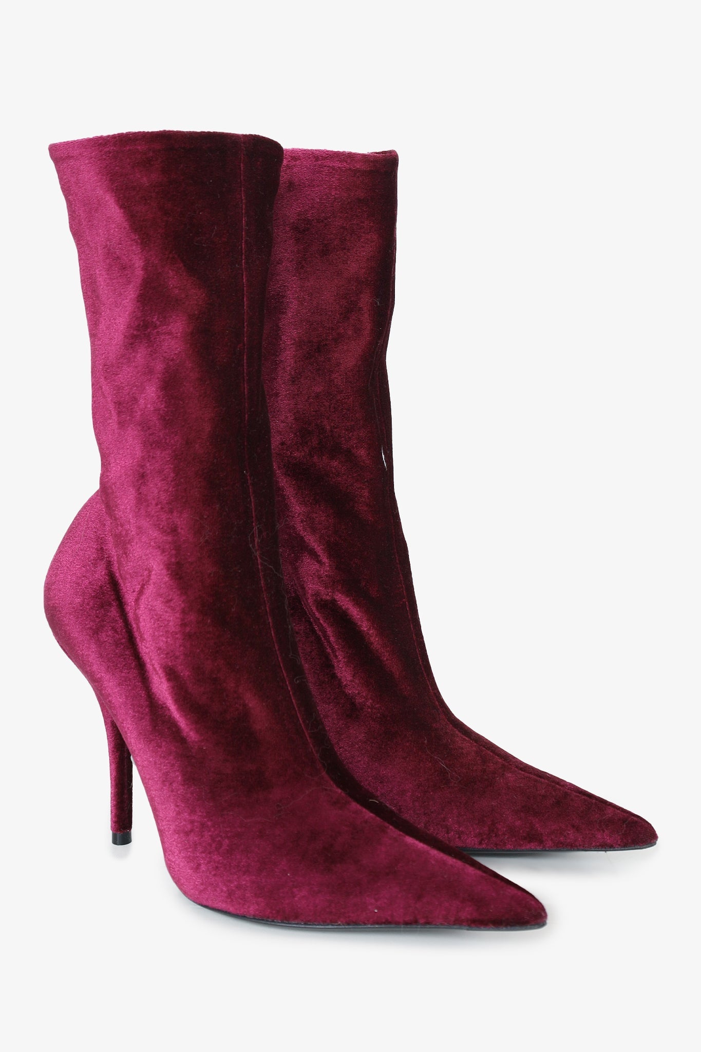 Balenciaga Burgundy Velvet Knife 110MM Sock Boots Size 37