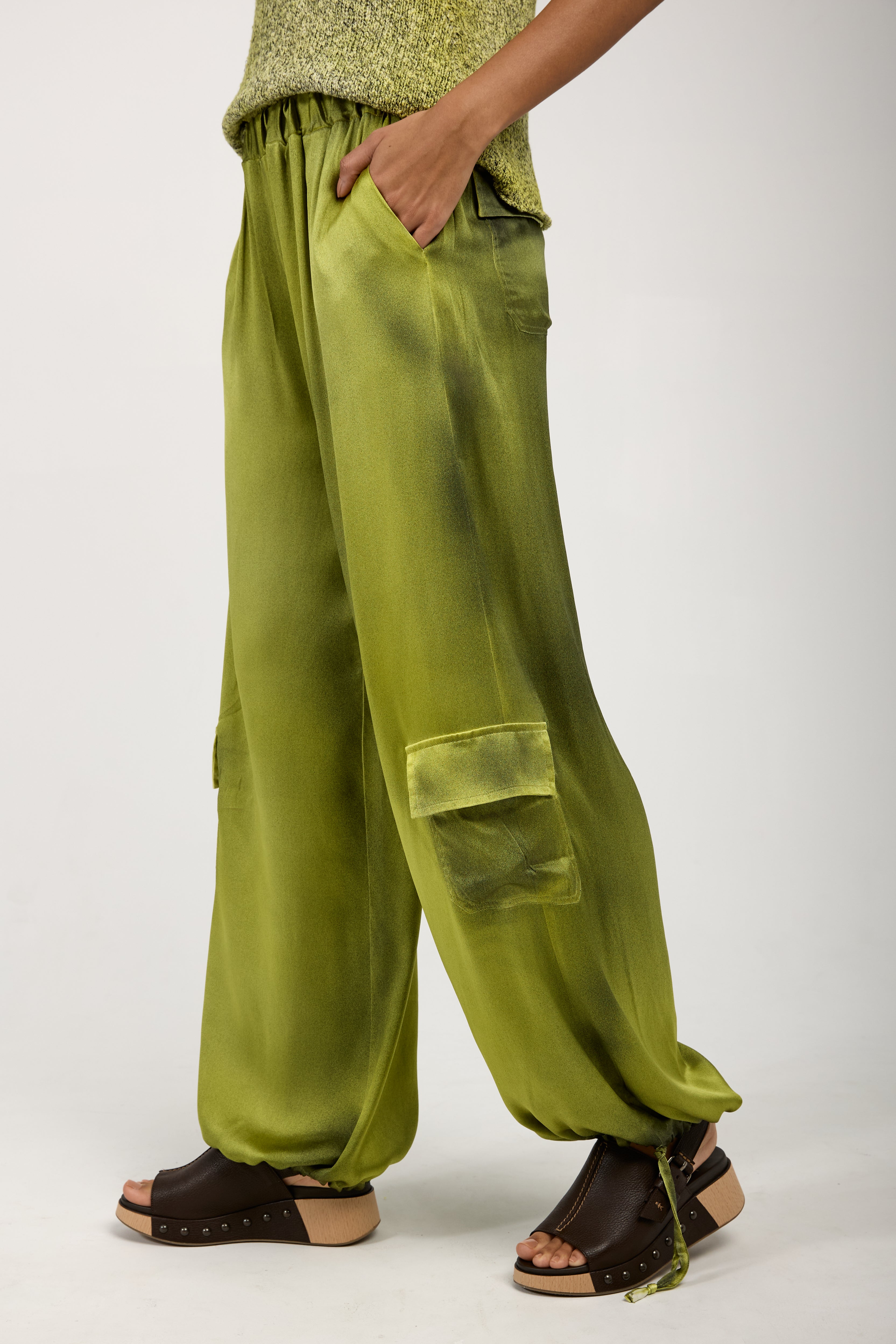 Batik Camou Silk Trouser Pant in Lime