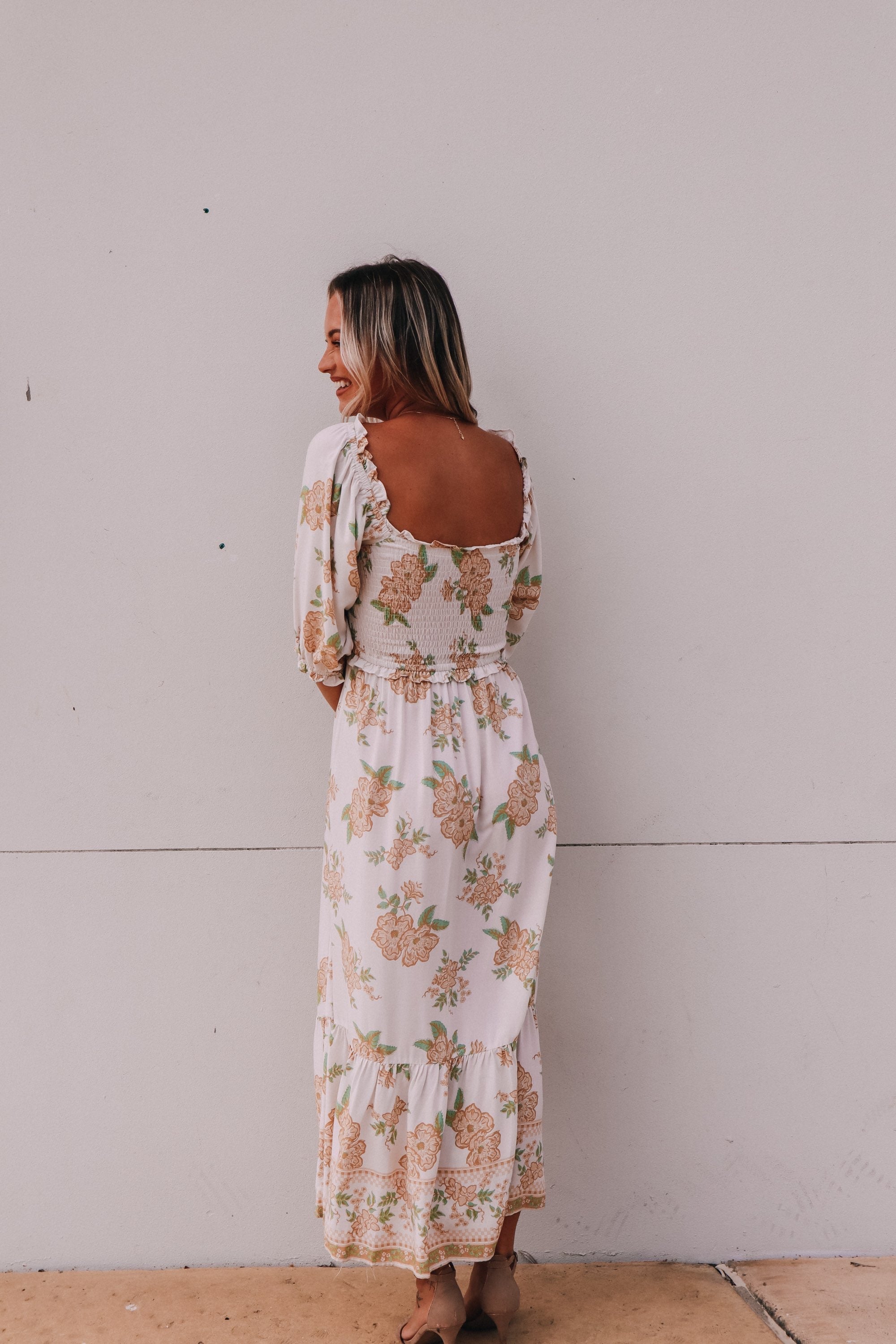 Beka Midi - Beige & Green Floral