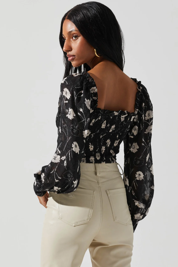 Black Cream Floral Amber Top