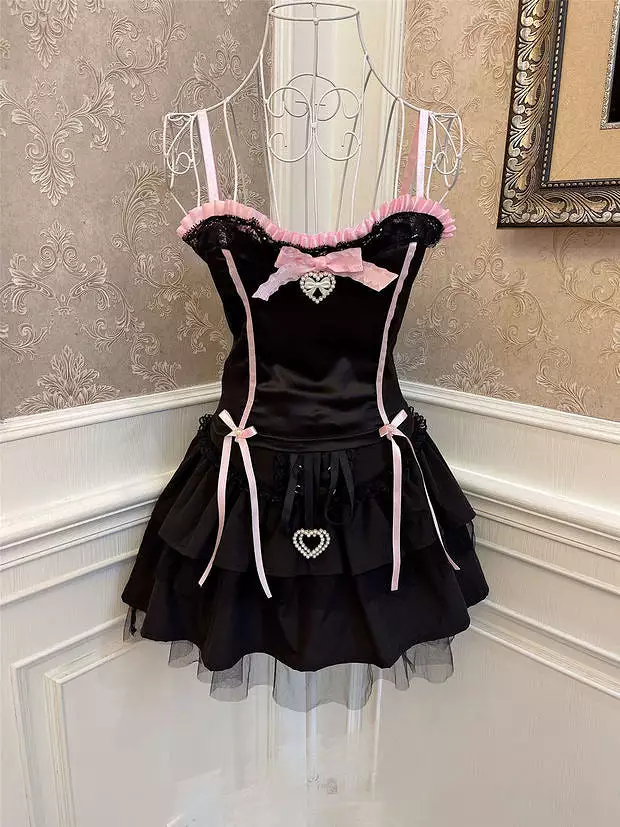 Black+pink halter top / tutu skirt