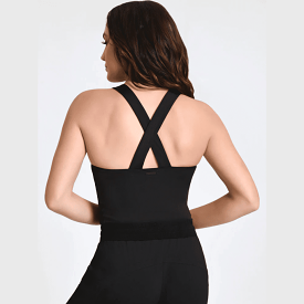 Blanc Noir Zip Front X Back Bodysuit in Black