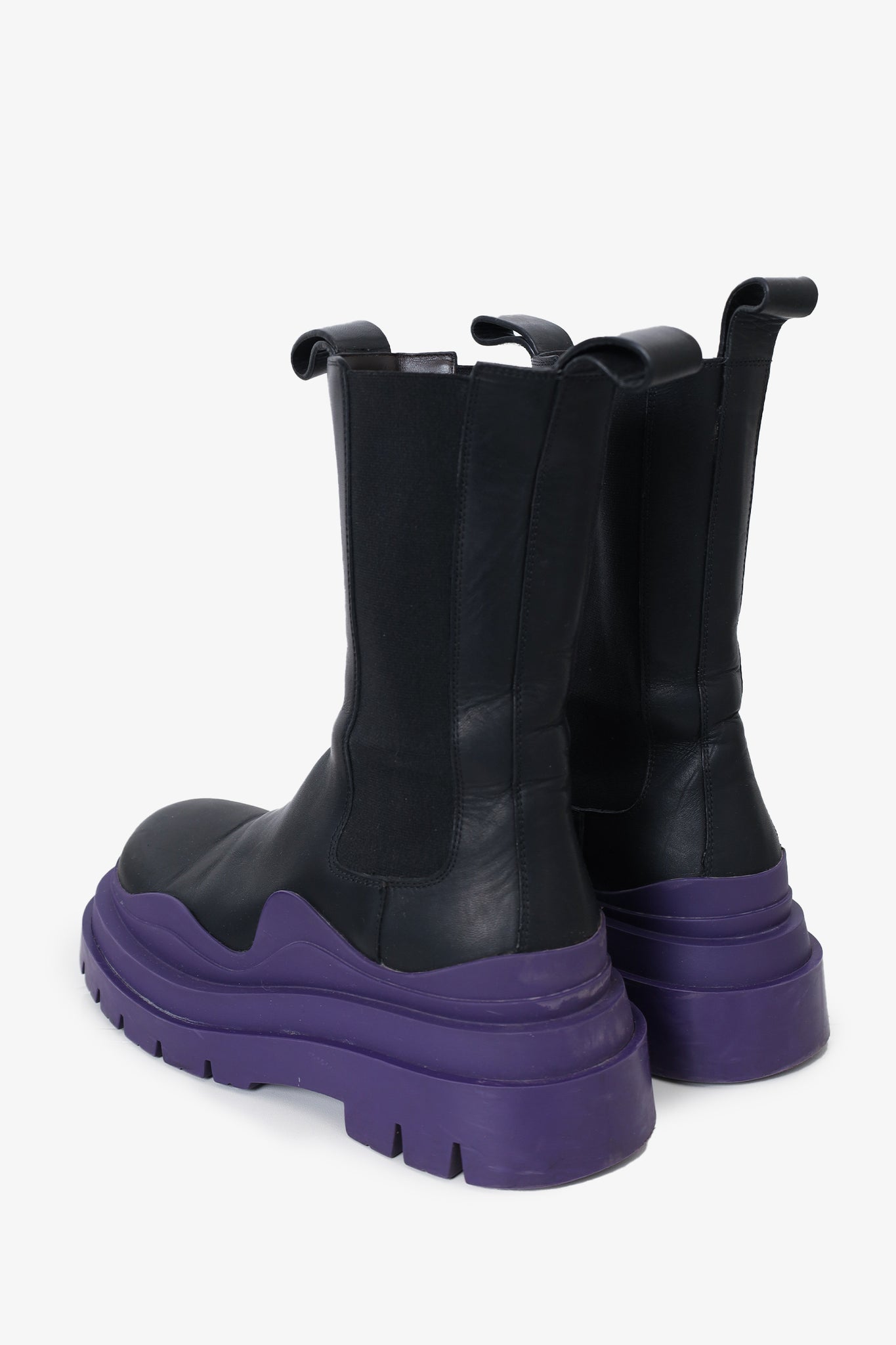 Bottega Veneta Black/Purple Leather Tire Boots Size 36