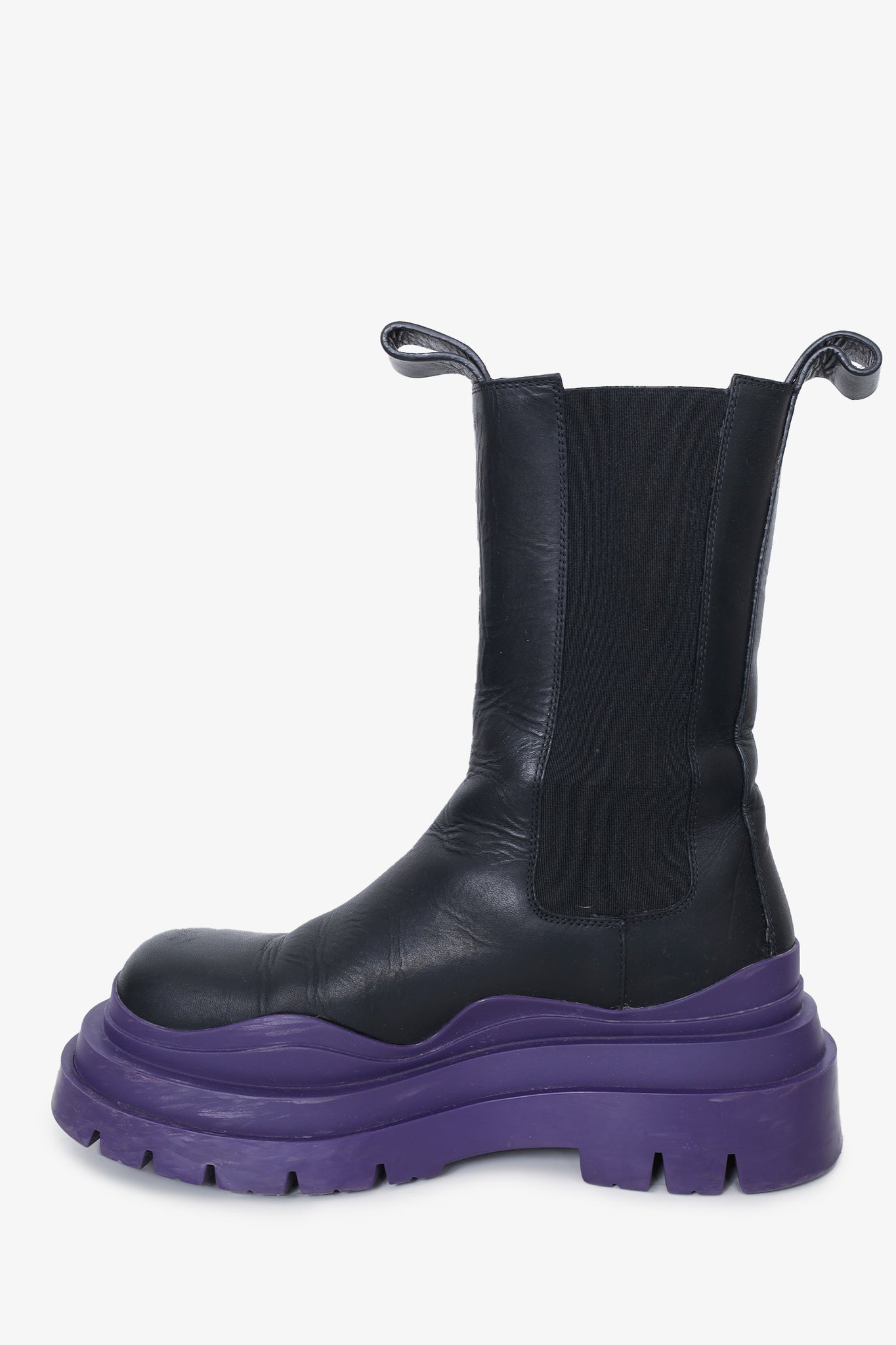 Bottega Veneta Black/Purple Leather Tire Boots Size 36