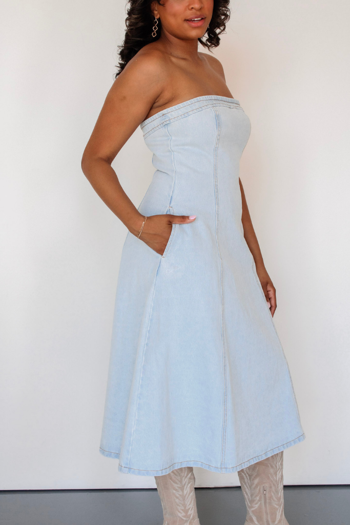 Brooklyn Strapless Denim Midi Dress