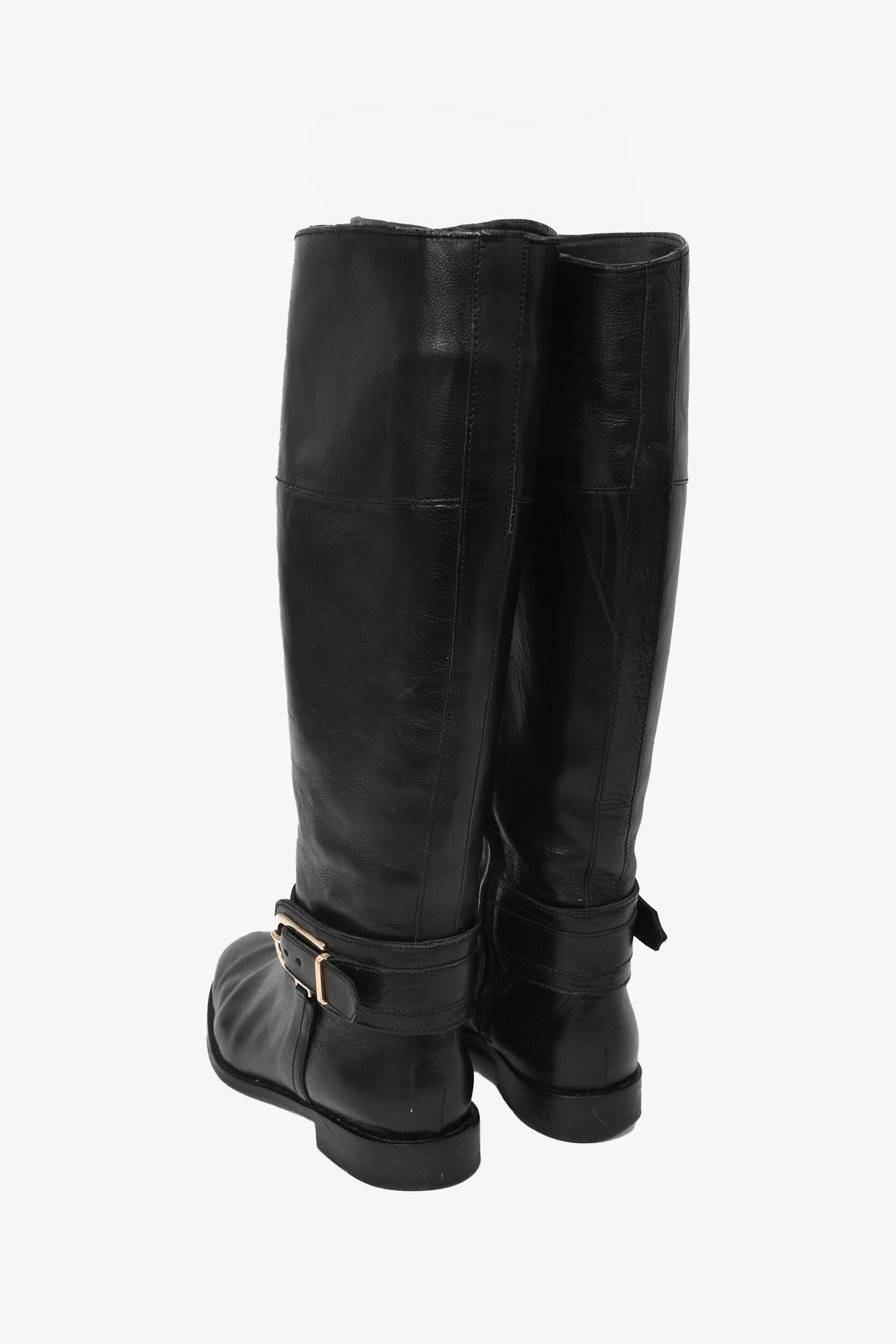 Burberry Black Leather Buckle Boots Size 38.5