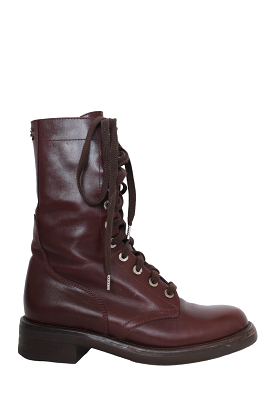 Chanel Burgundy Leather CC Lace-up Ankle Boots Size 38