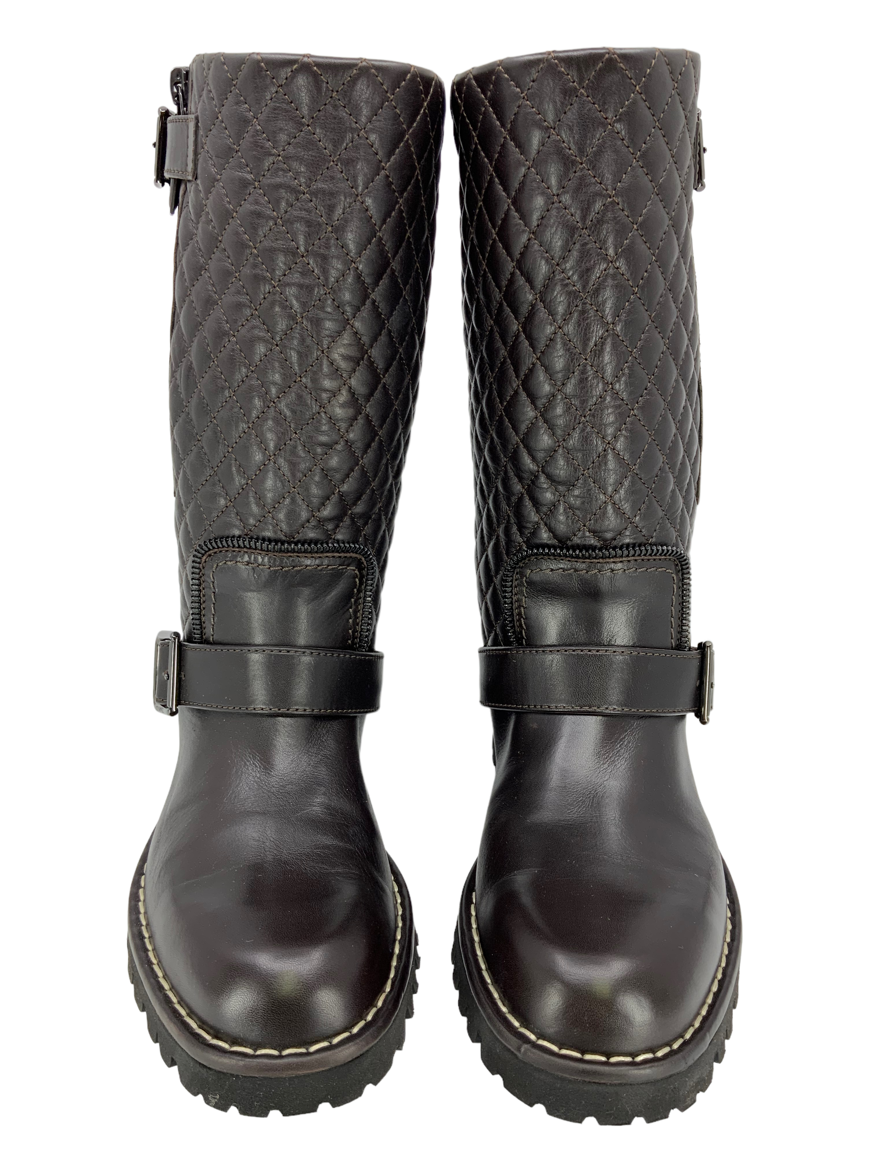 CHANEL Quilted Leather Mid Calf Boots Size 7