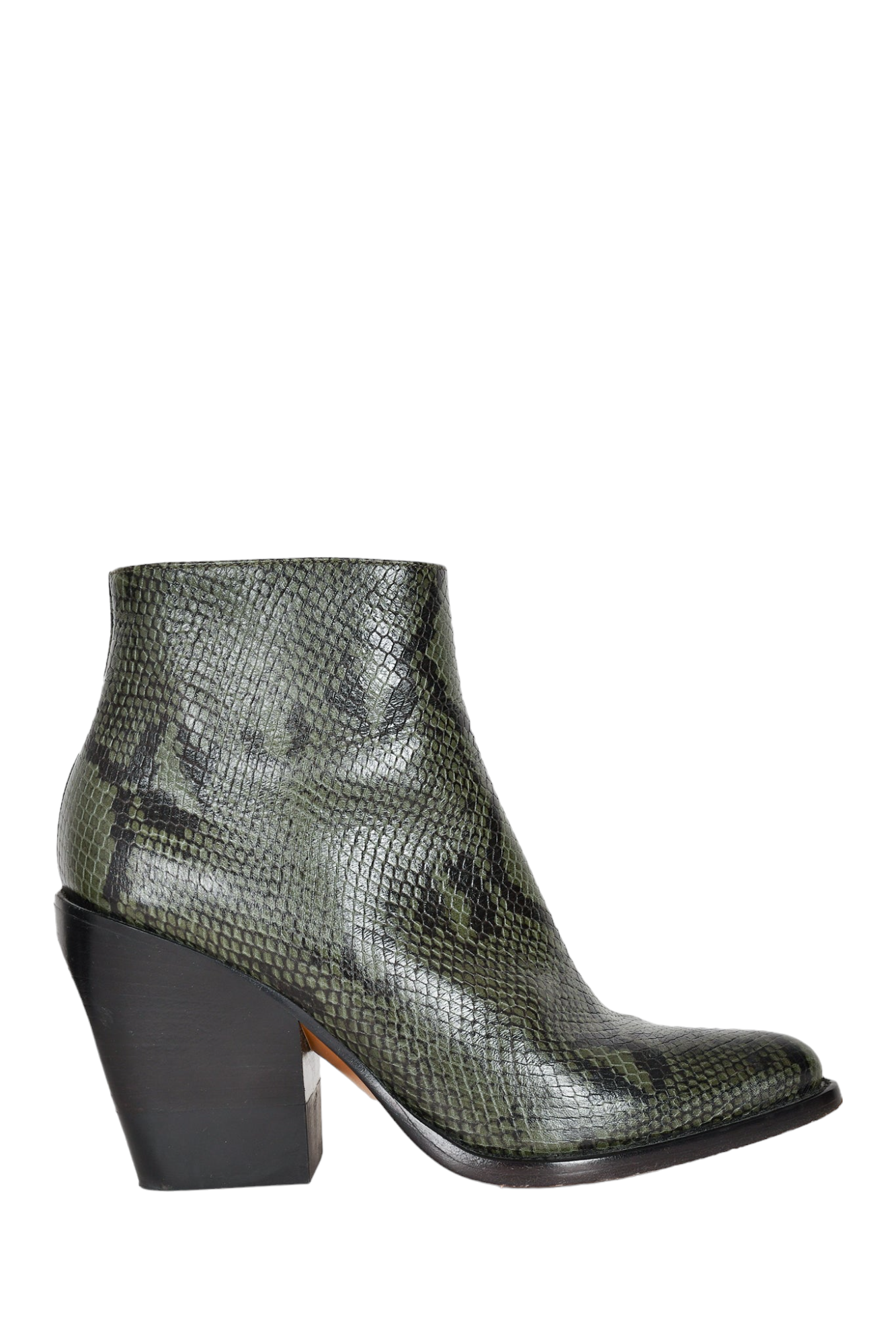 Chloe Green/Black Snakeskin Leather Heeled Boots Size 38.5