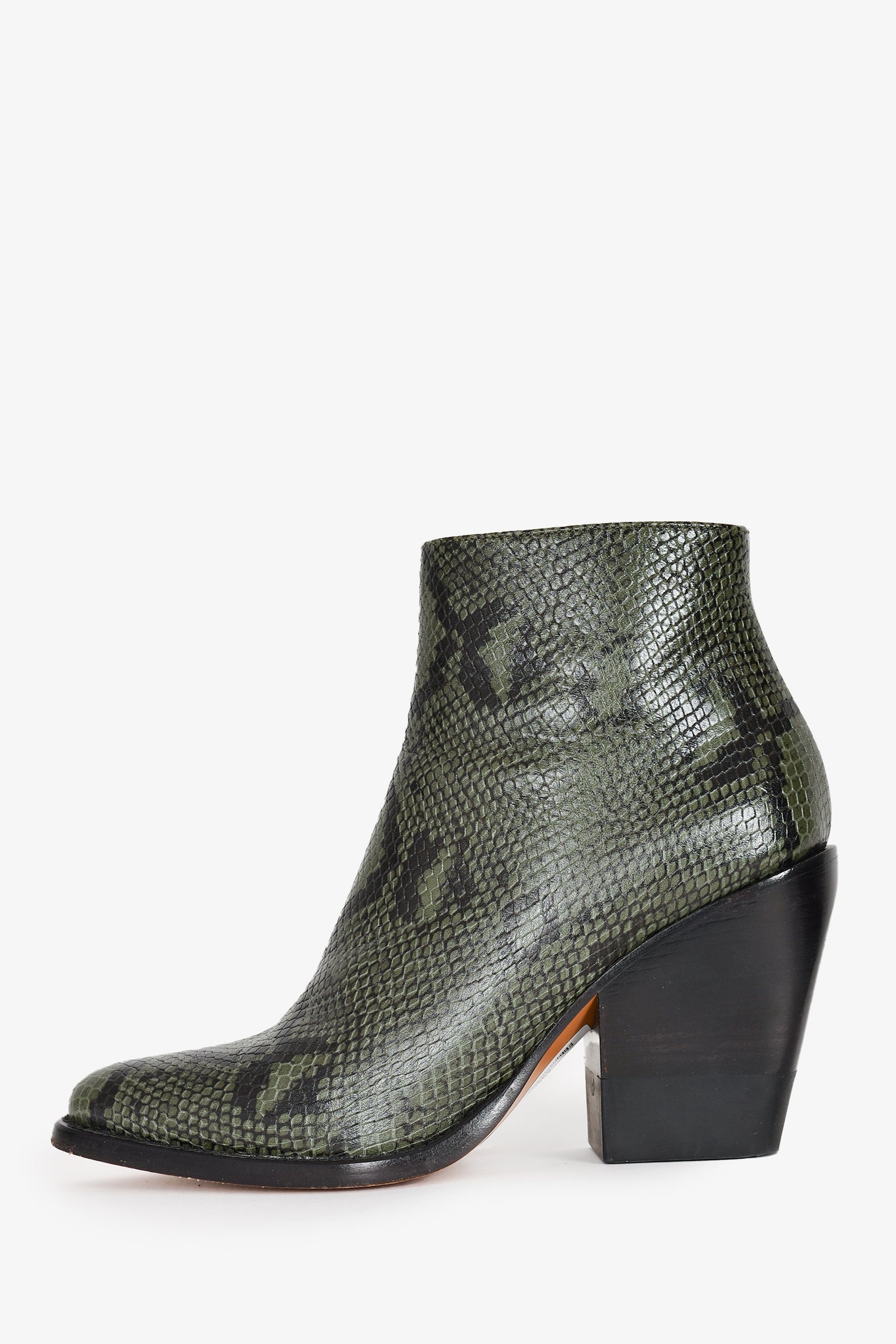 Chloe Green/Black Snakeskin Leather Heeled Boots Size 38.5