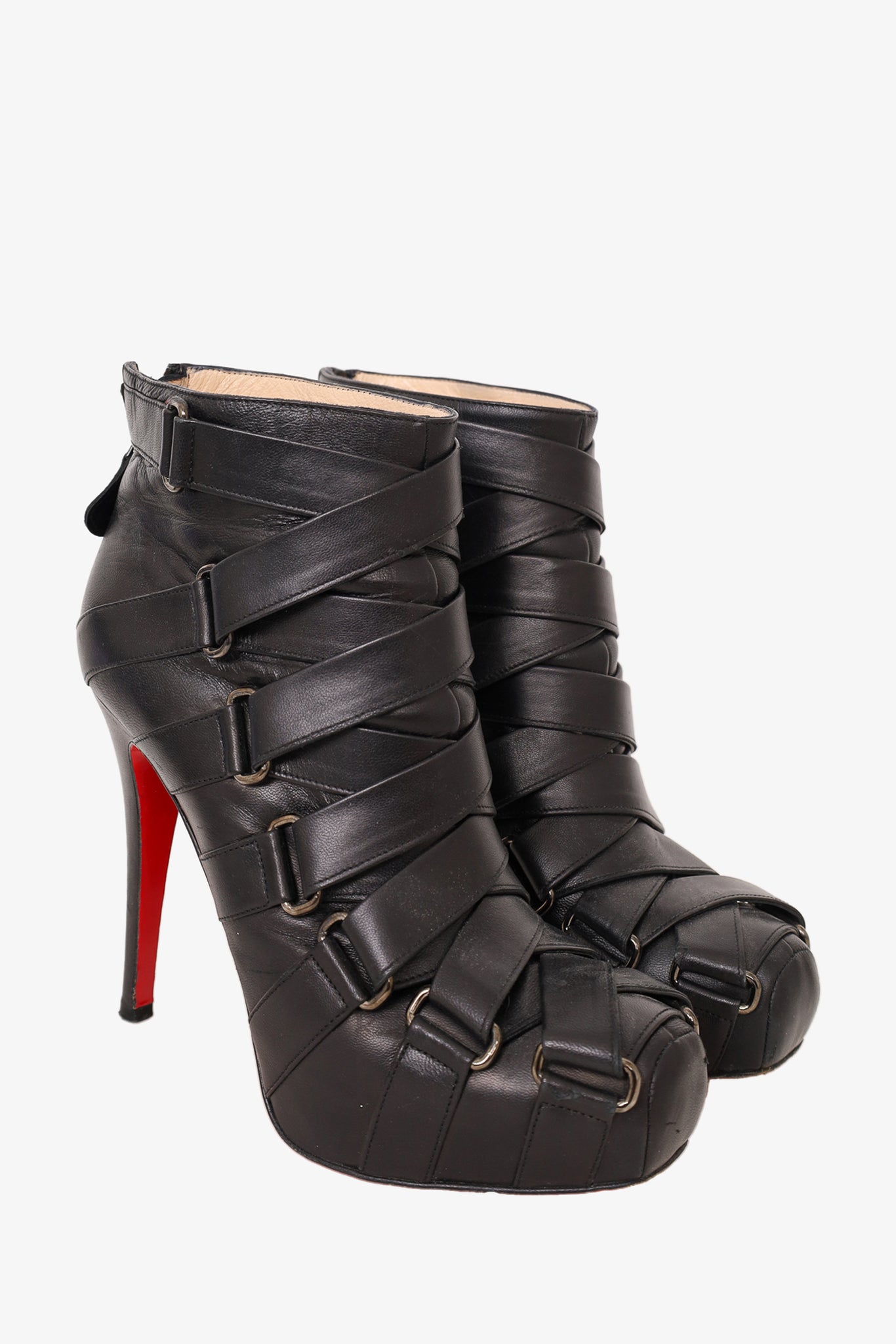 Christian Louboutin Black Leather Nitoinimoi 120 Bandage Ankle Boots Size 38