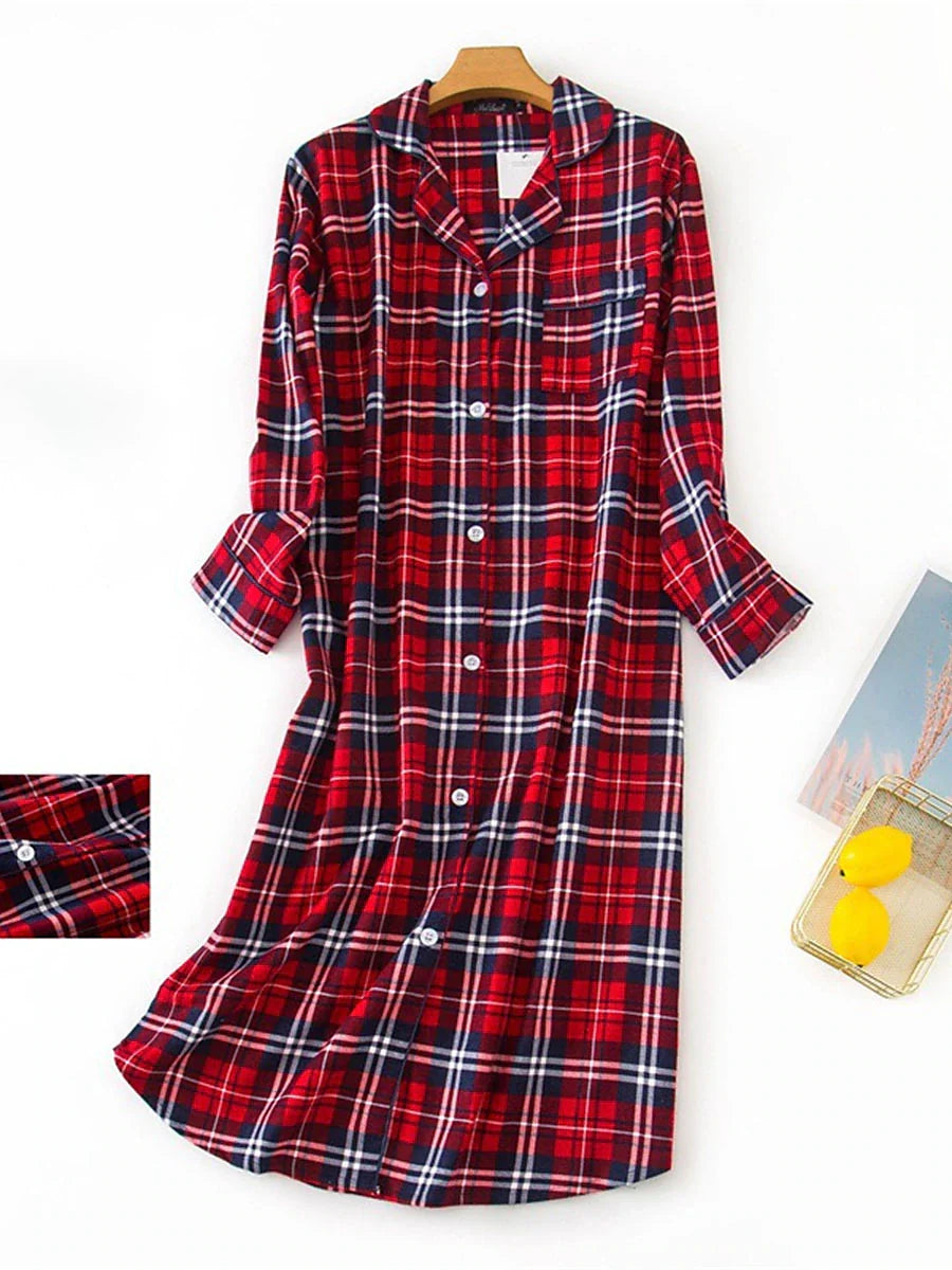 Comfortable Heart Grid/Plaid Nightgown Dress for Women