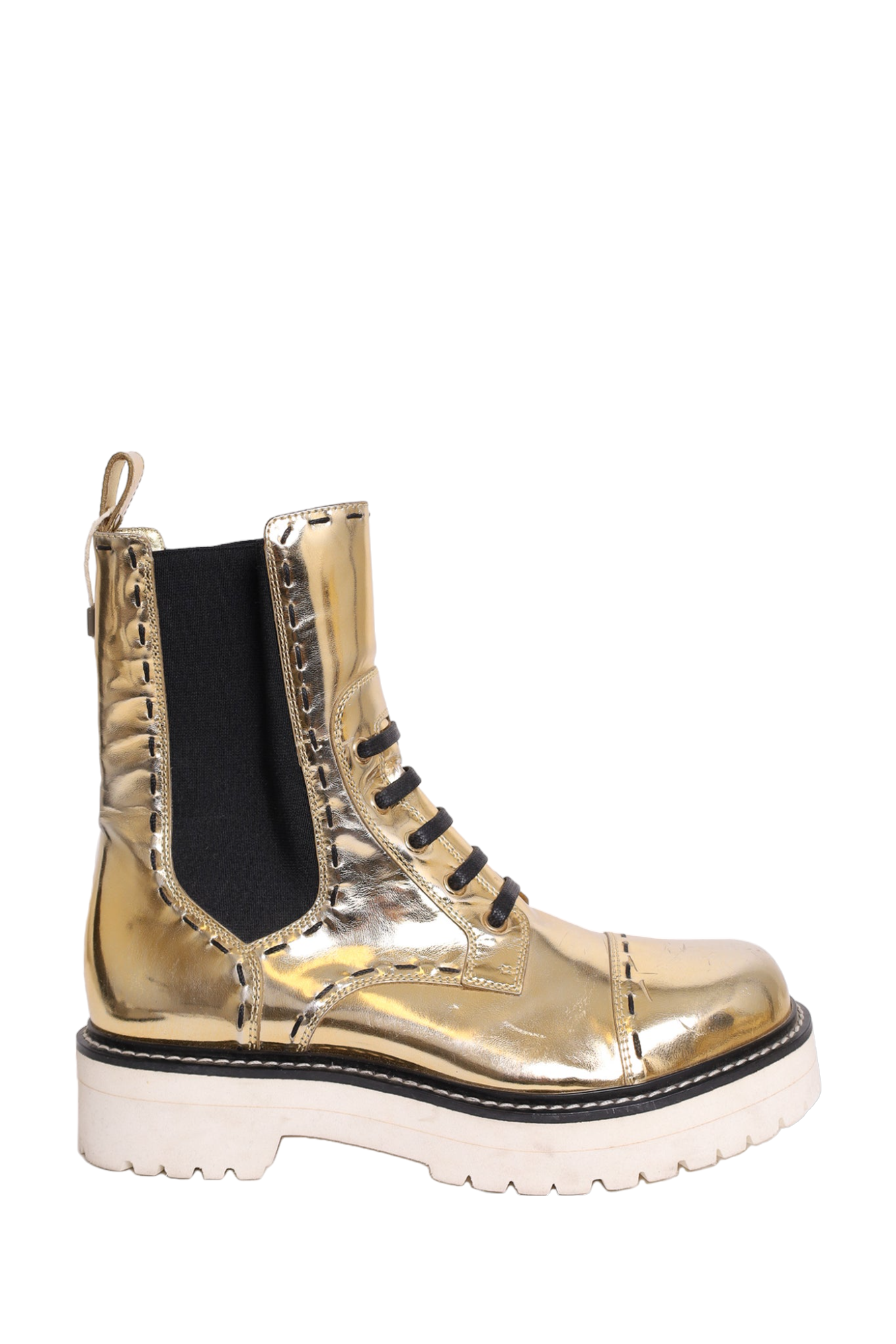 Dolce & Gabbana Gold Metallic Leather Mid Calf Boots Size 37.5