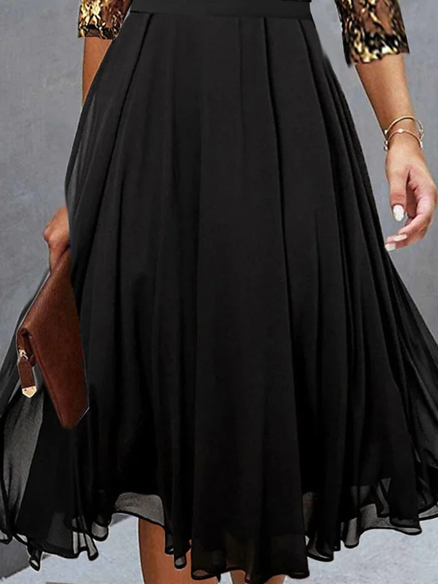 Elegant Black Lace Midi Cocktail Dress