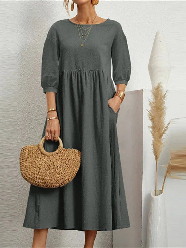 Elegant Dark Green Maxi Dress with Ruched Pocket