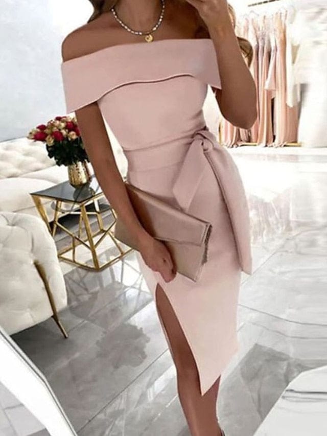 Elegant Off-Shoulder Midi Party Dress for Women