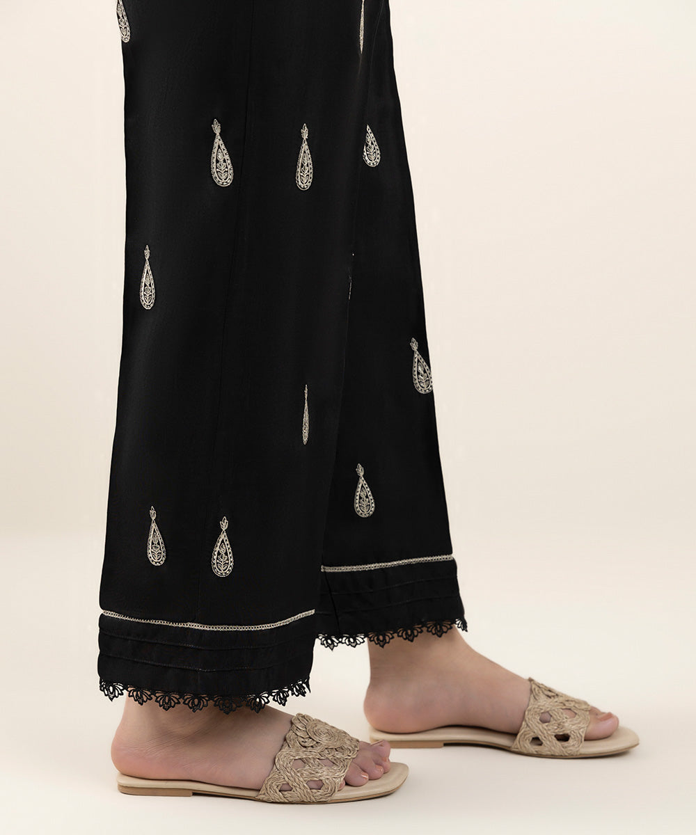 Embroidered Silk Cigarette Pants