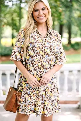 Get What You Need Brown Ditsy Floral Dress