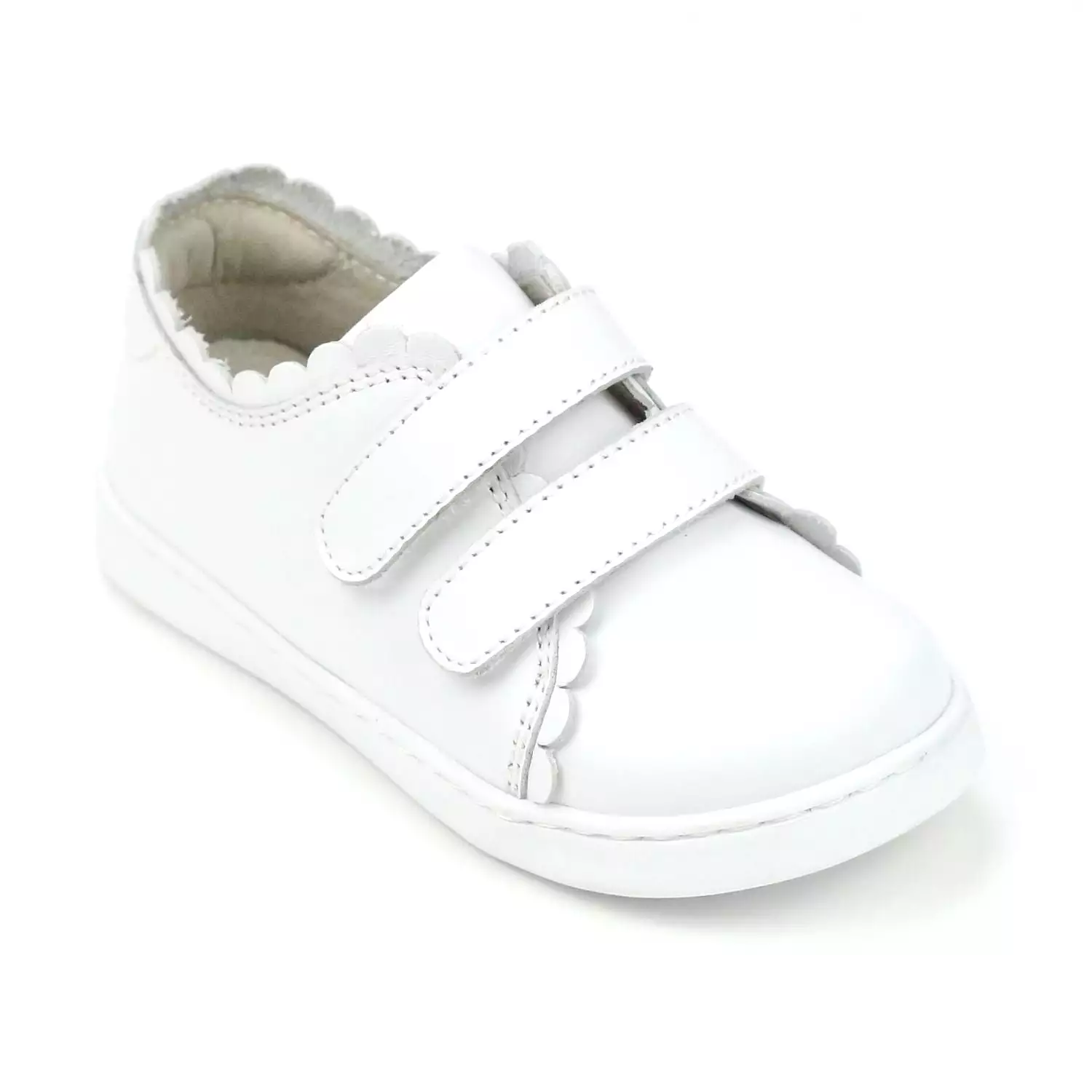 Girls Caroline Double Velcro Scalloped Leather Sneaker