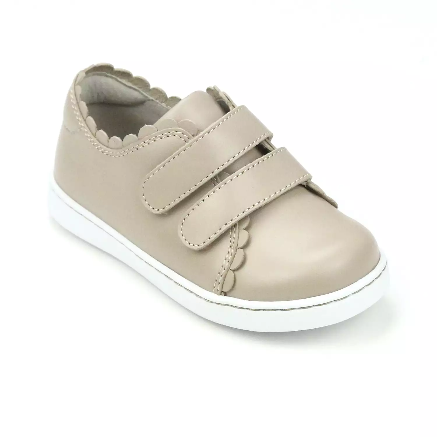 Girls Caroline Double Velcro Scalloped Leather Sneaker