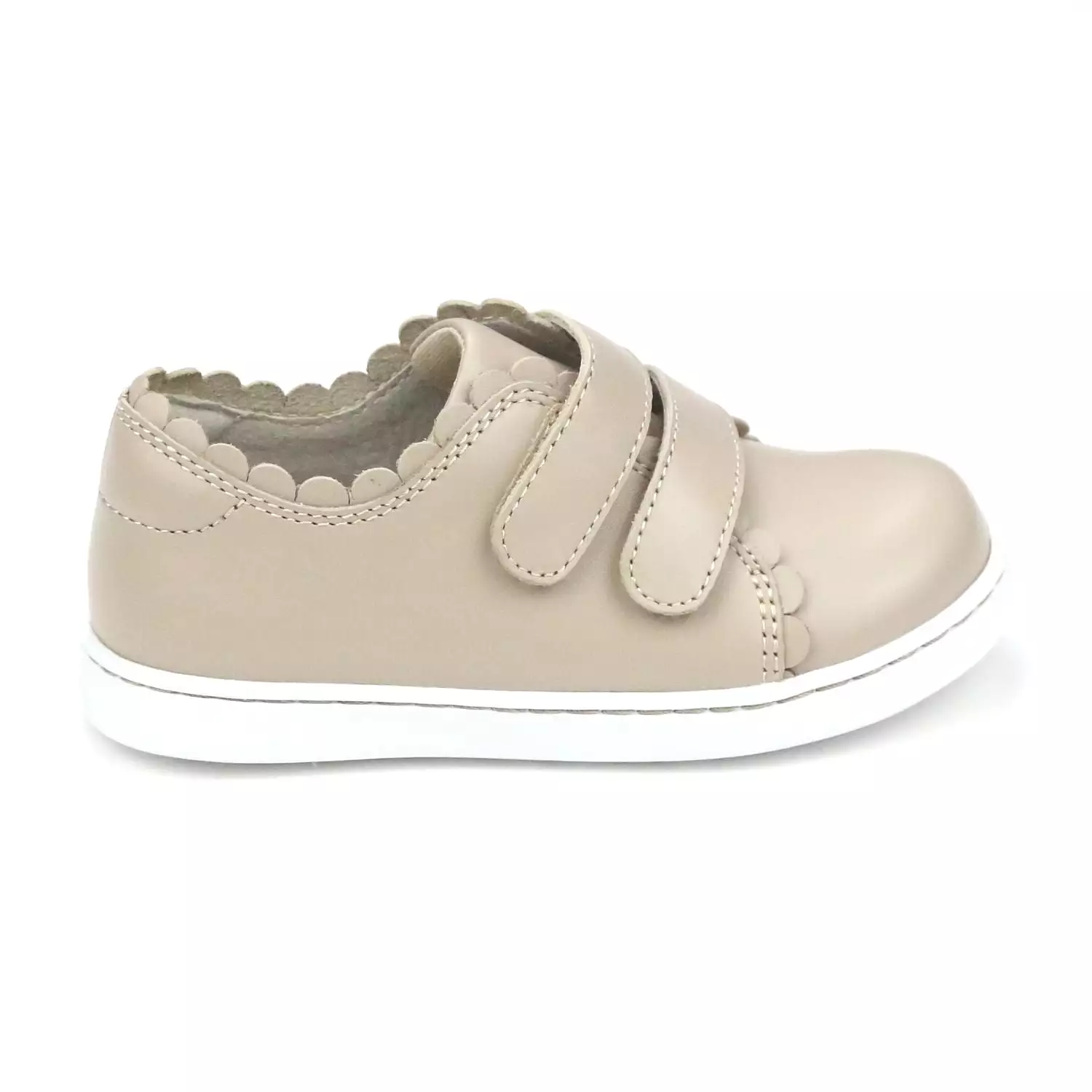 Girls Caroline Double Velcro Scalloped Leather Sneaker