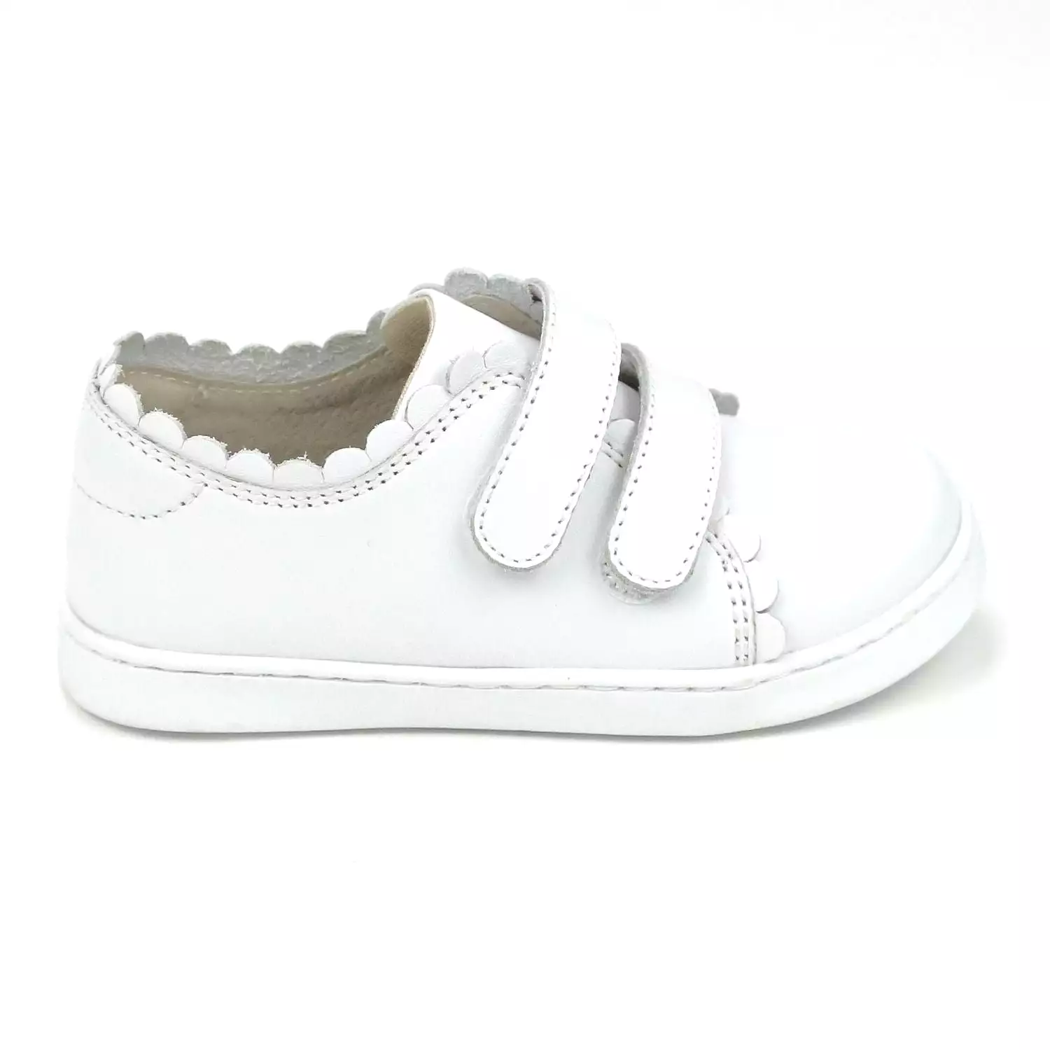 Girls Caroline Double Velcro Scalloped Leather Sneaker