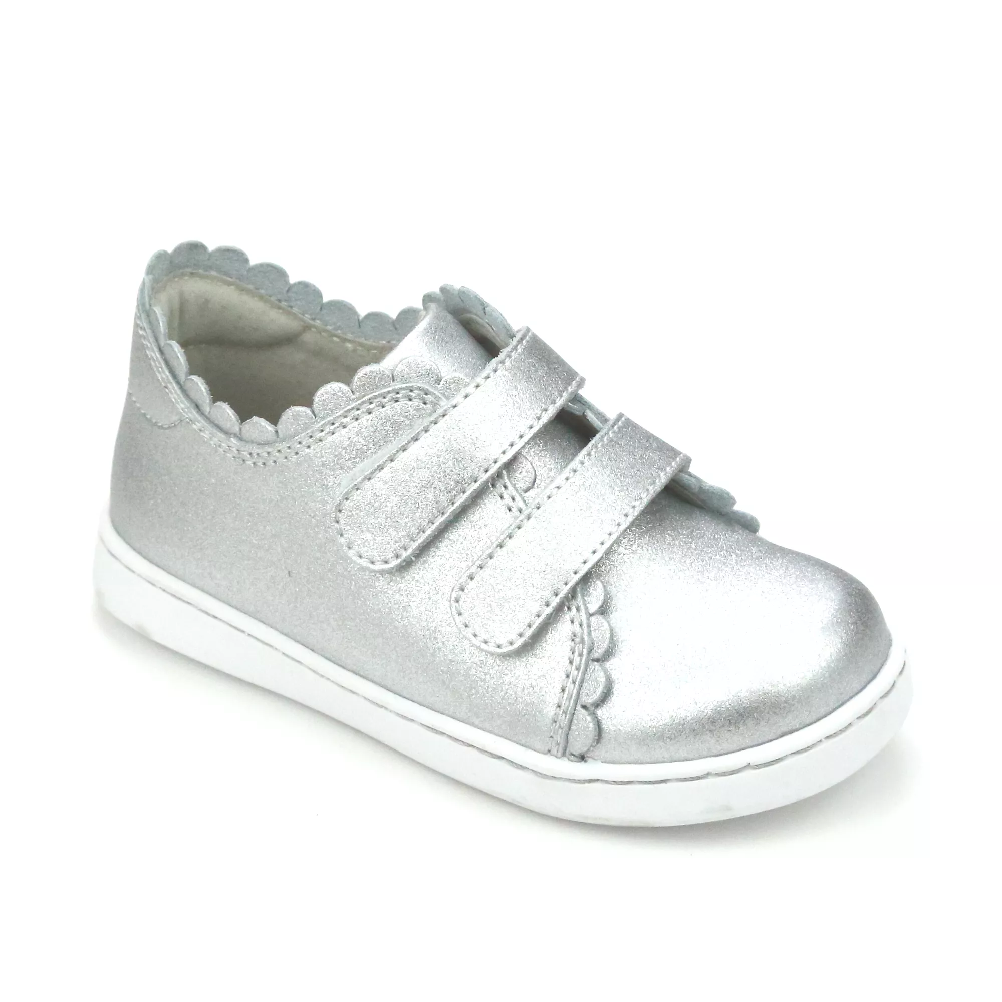 Girls Caroline Double Velcro Scalloped Leather Sneaker