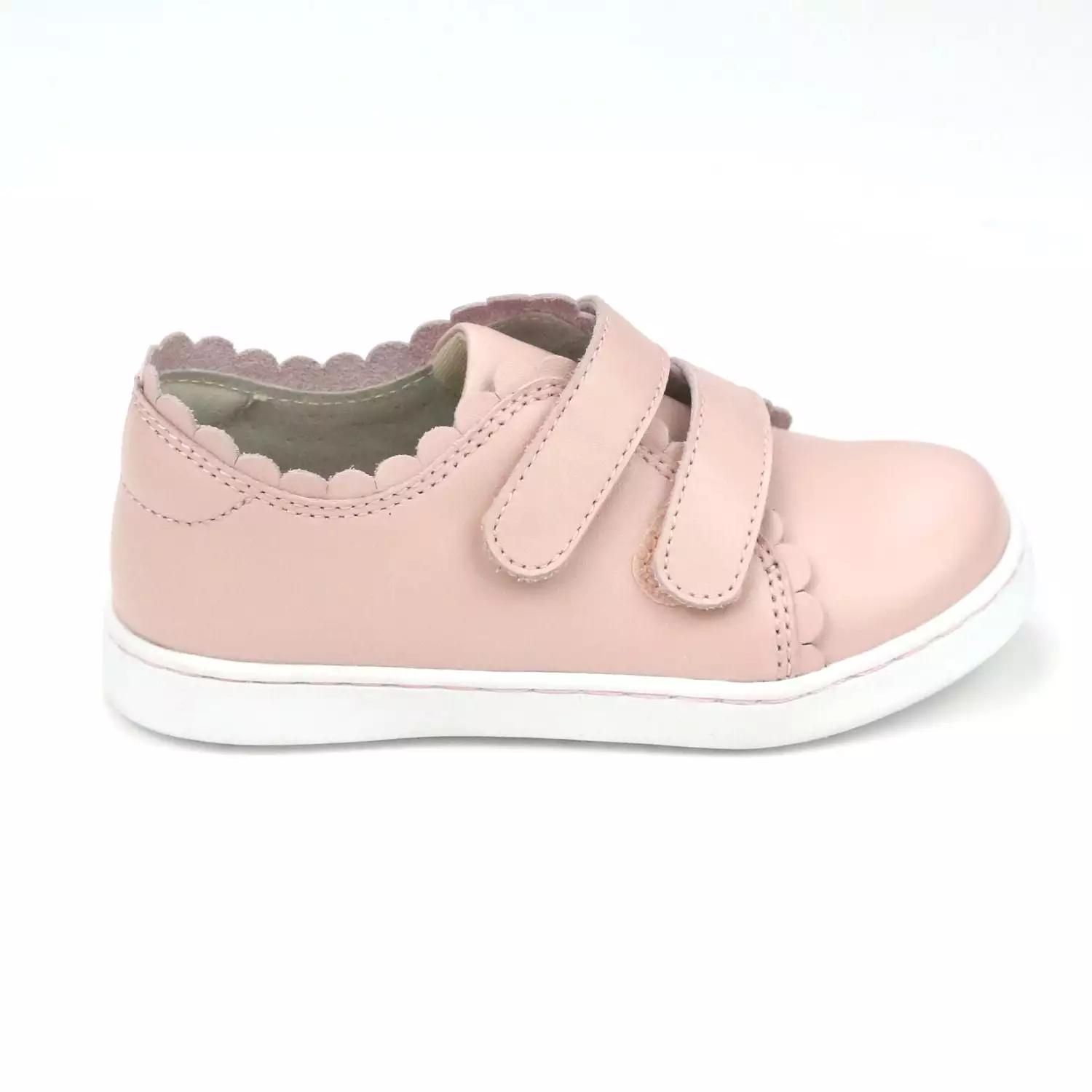 Girls Caroline Double Velcro Scalloped Leather Sneaker