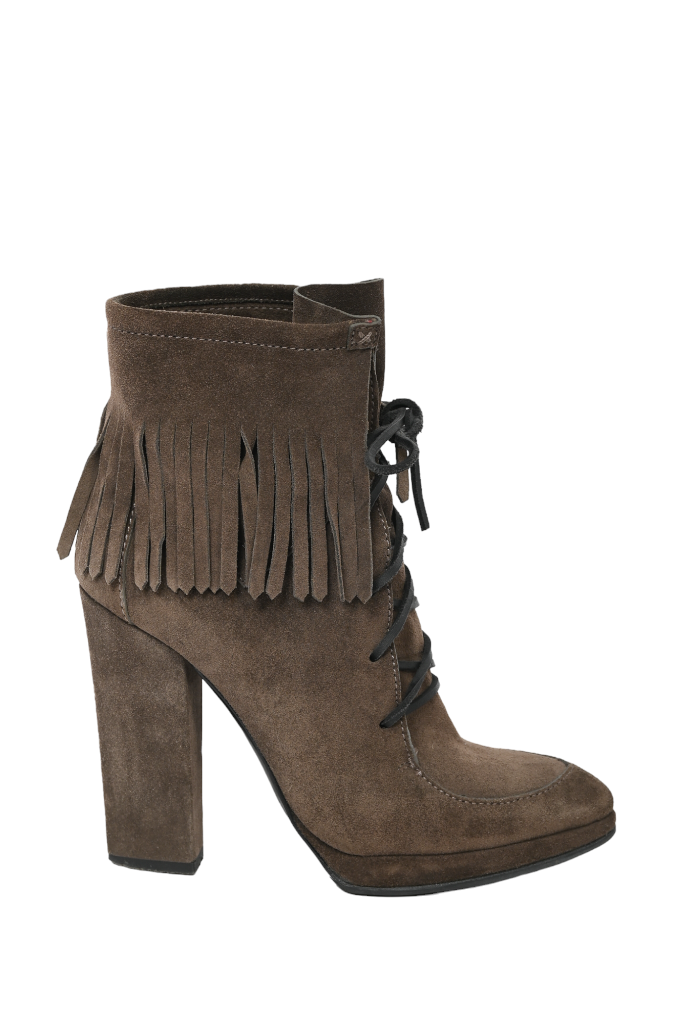 Giuseppe Zanotti Brown Suede Fringe Lace-Up Heeled Boots Size 38.5