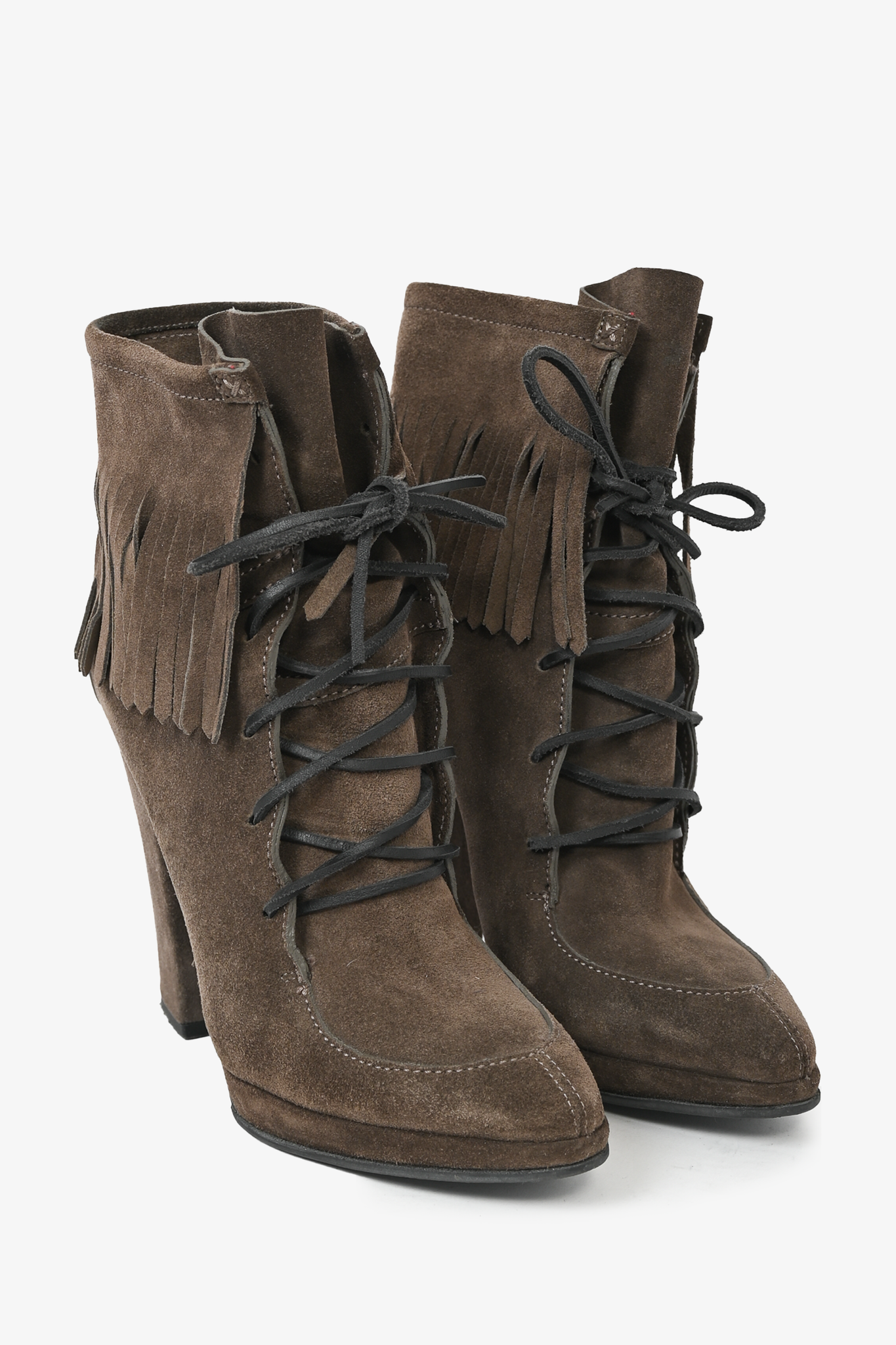 Giuseppe Zanotti Brown Suede Fringe Lace-Up Heeled Boots Size 38.5