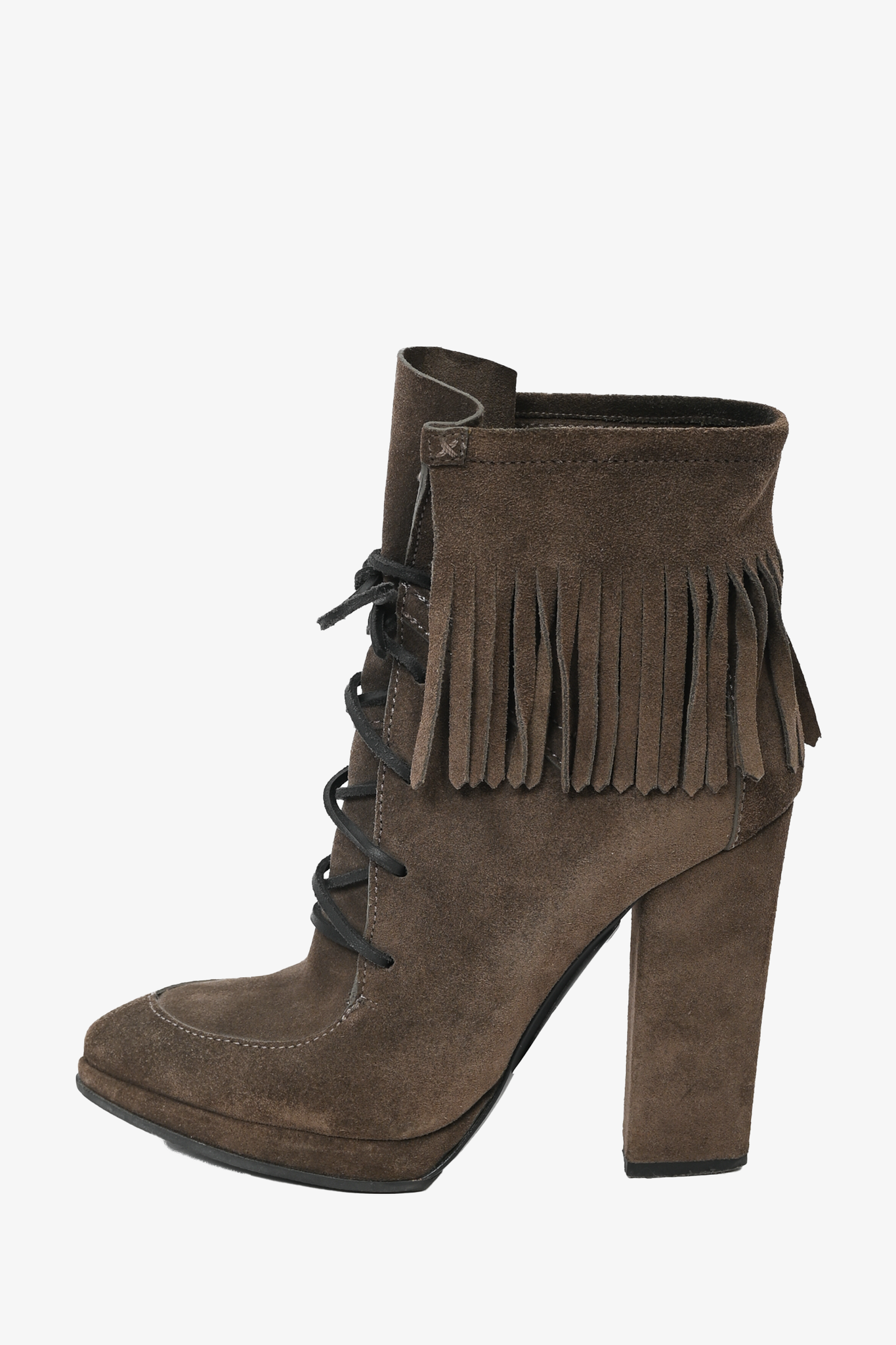 Giuseppe Zanotti Brown Suede Fringe Lace-Up Heeled Boots Size 38.5