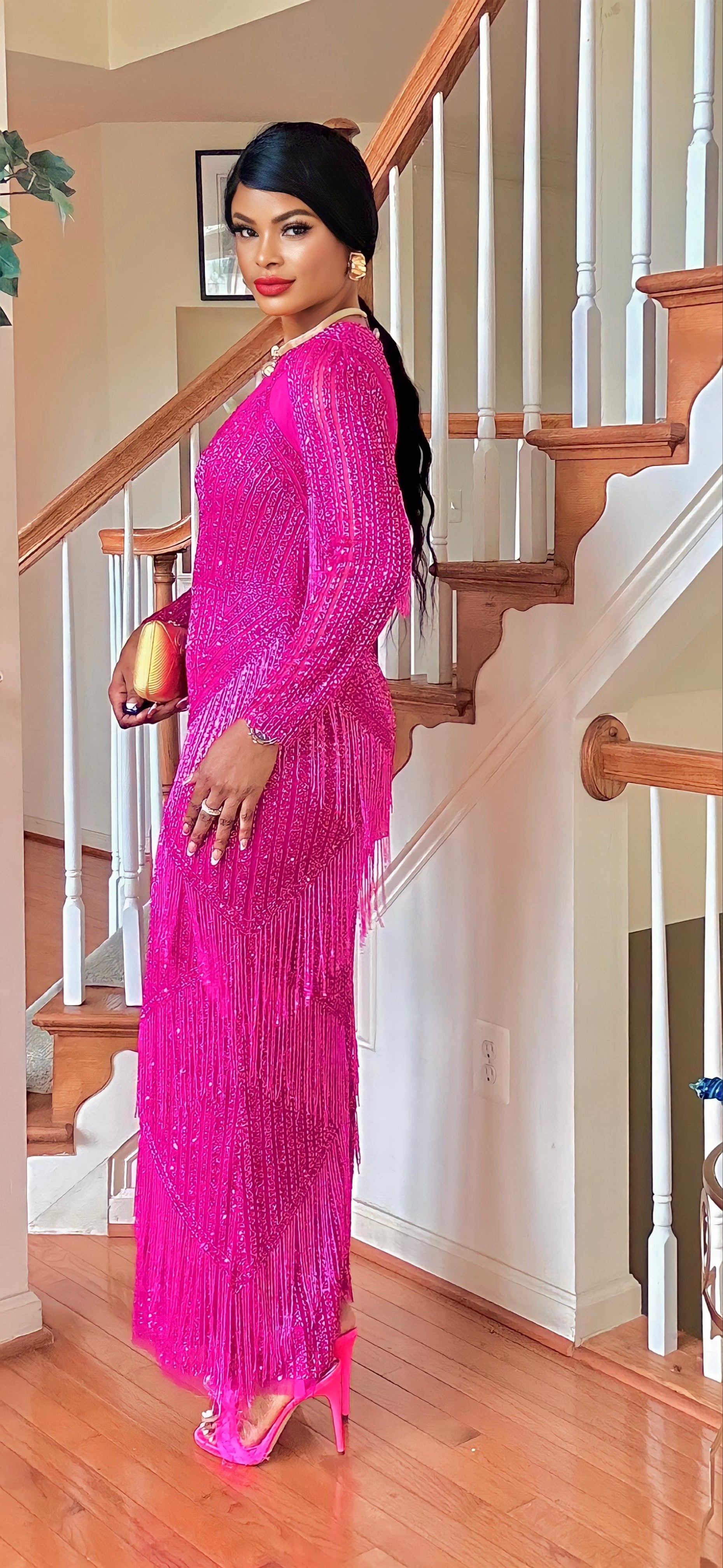 GLITZ /GLAM BEADED FRINGE DRESS(PINK)