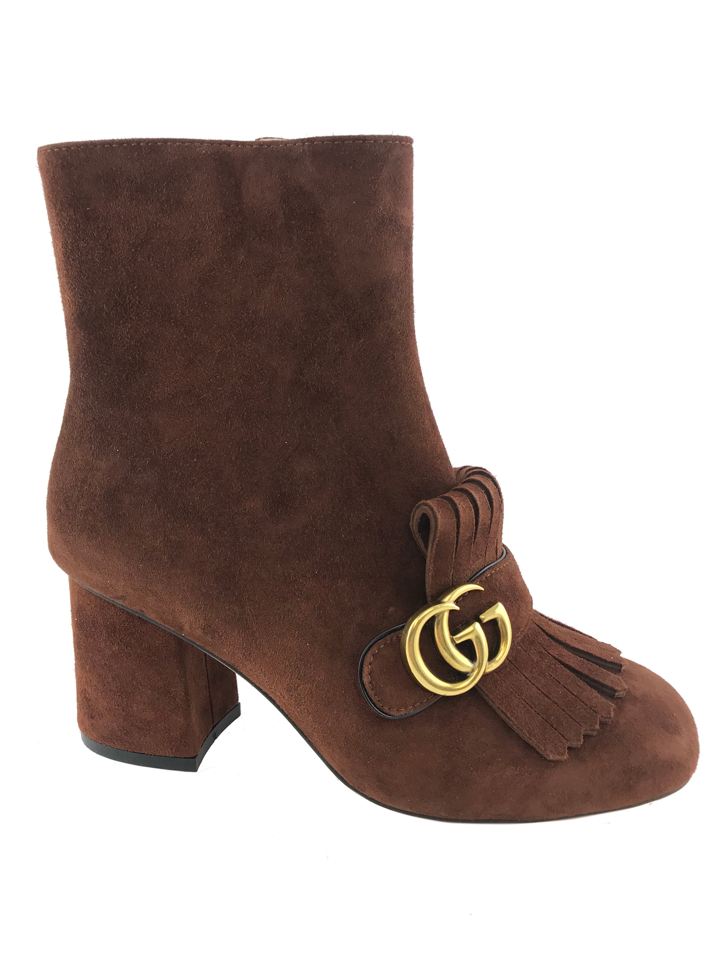 Gucci Marmont GG Suede Block-Heel Ankle Boots Size 9