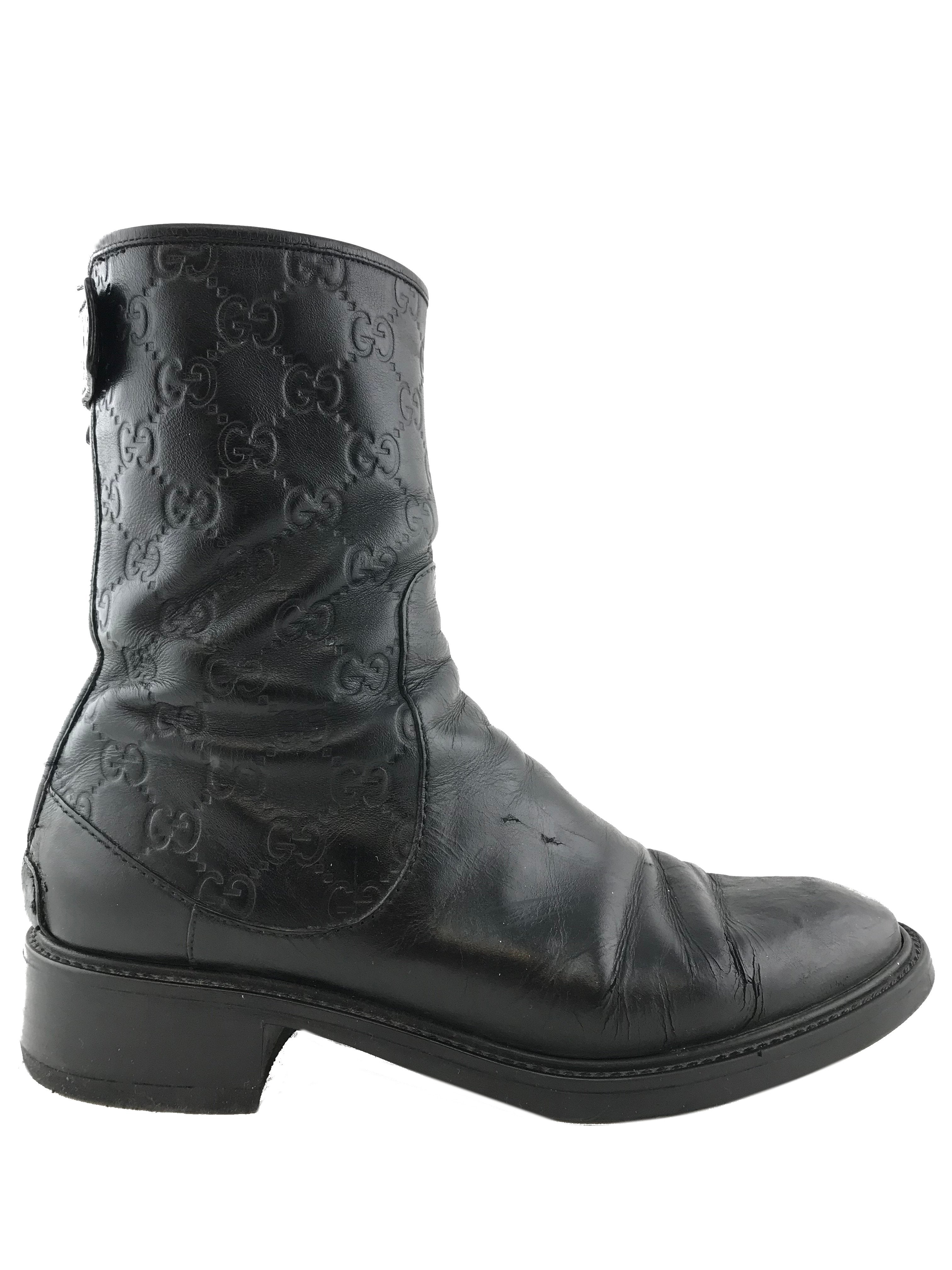 Gucci Monogram GG Embossed Leather Ankle Boots Size 9.5