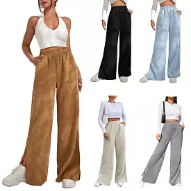 High Waist Solid Corduroy Splice Slit Bottom Pants