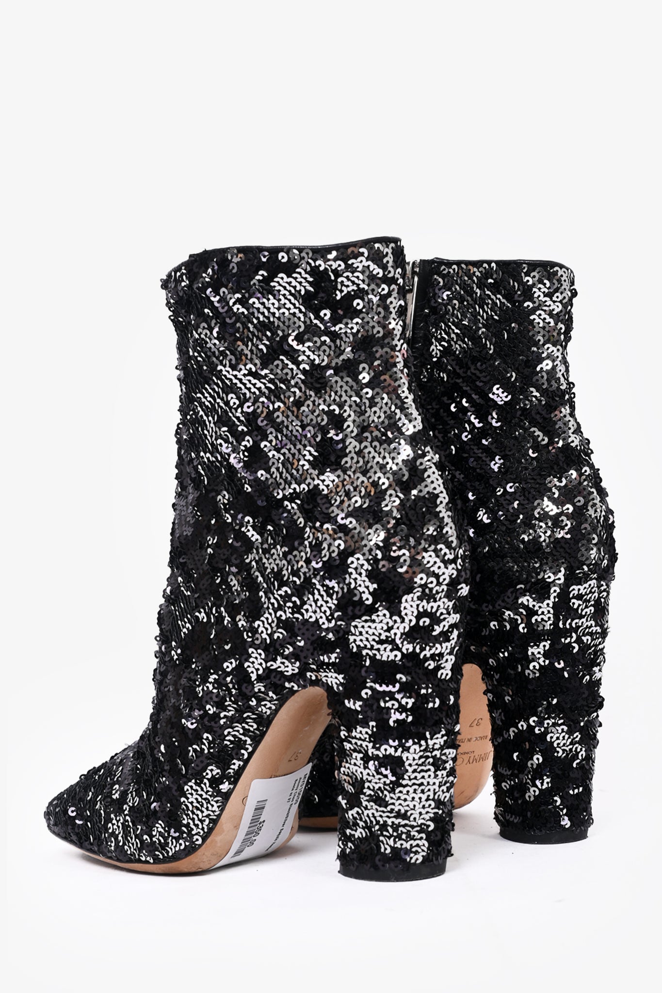 Jimmy Choo Black/Silver Sequin Heeled Boots Size 37