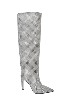 Jimmy Choo Silver Houndstooth Glitter Mavis 100 Knee High Boots Size 37