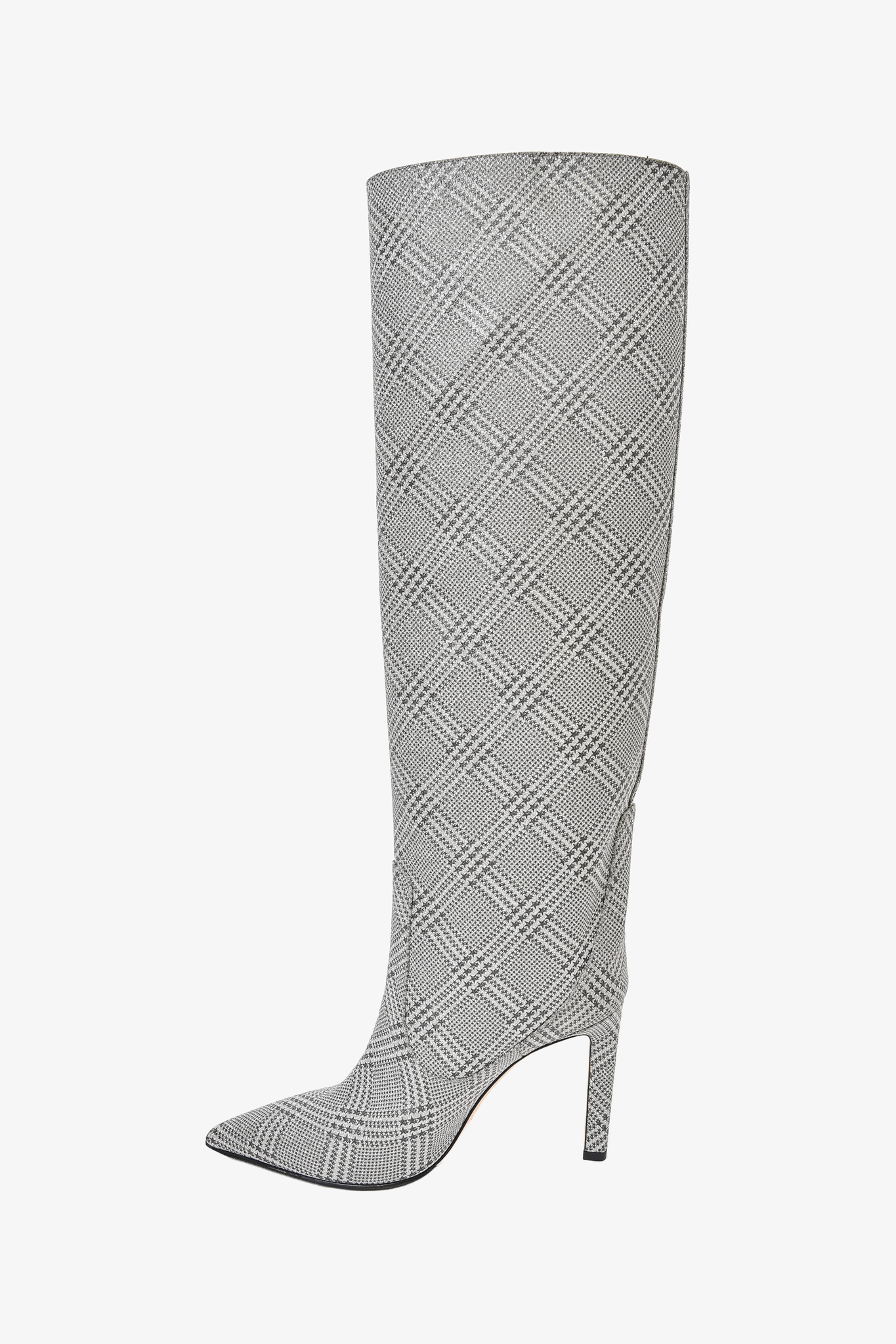 Jimmy Choo Silver Houndstooth Glitter Mavis 100 Knee High Boots Size 37