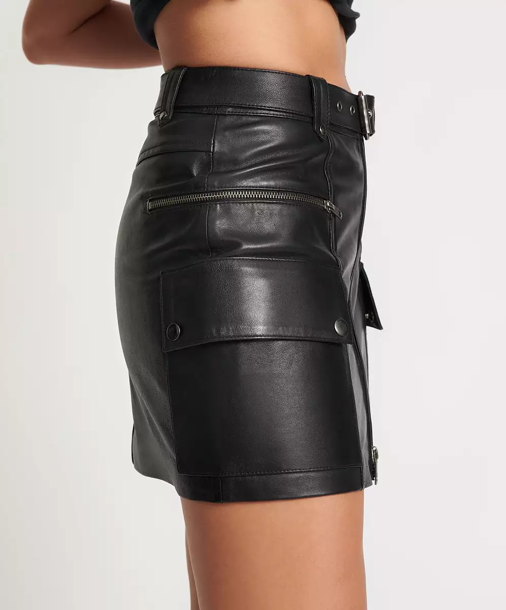 Leather Biker Mini Skirt | Black