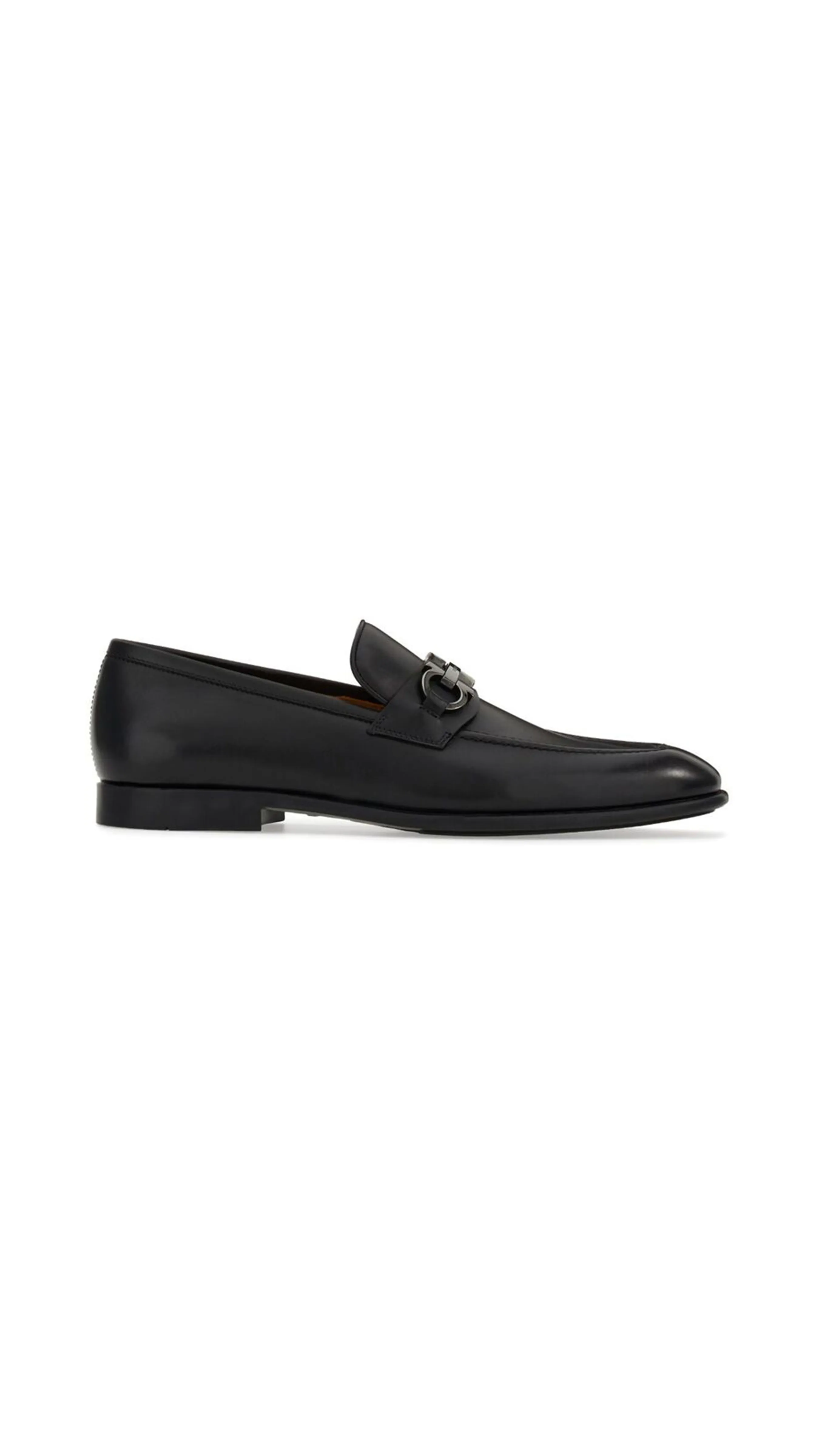 Leather Moccasin with Gancini Ornament - Black