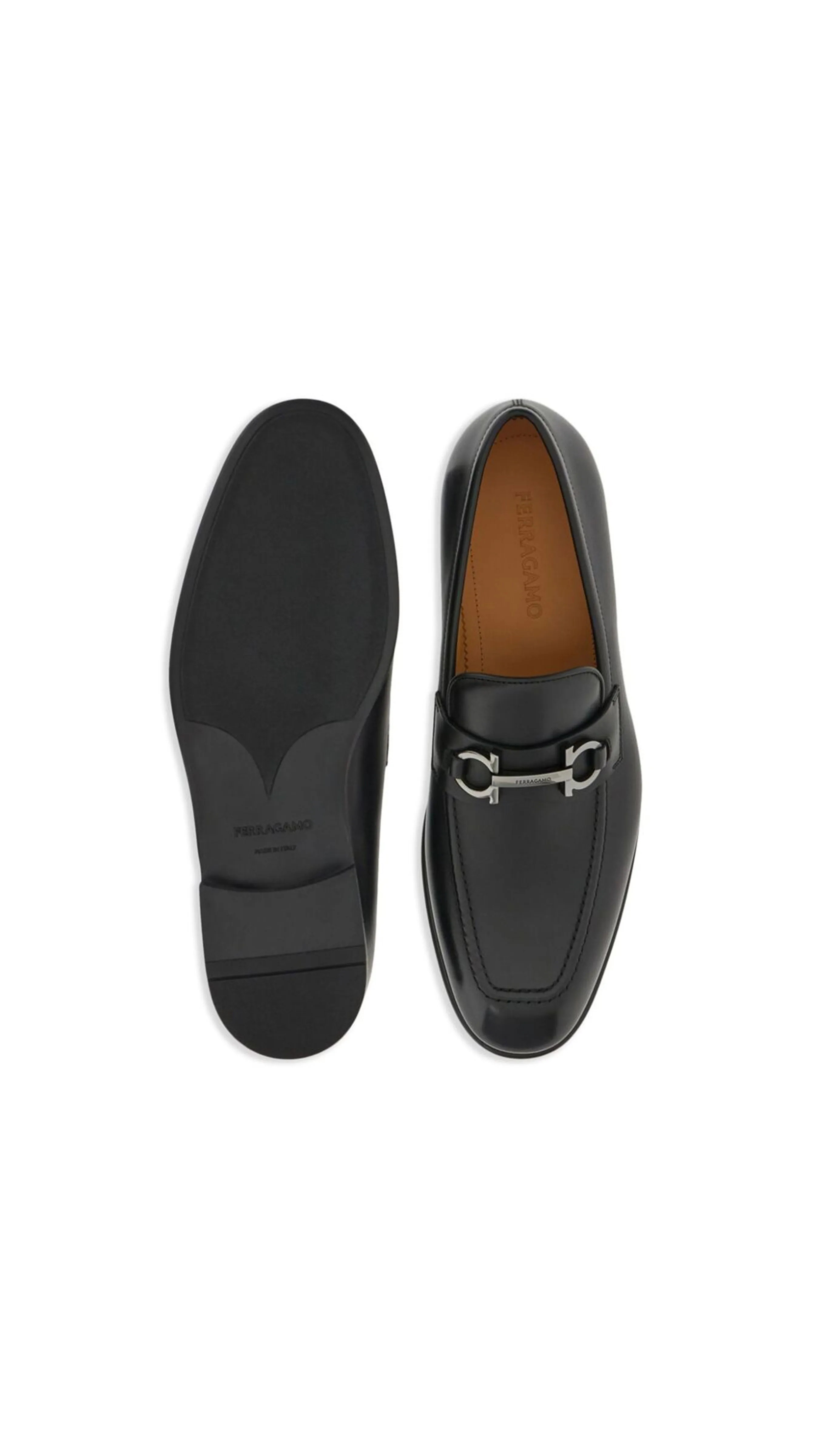 Leather Moccasin with Gancini Ornament - Black