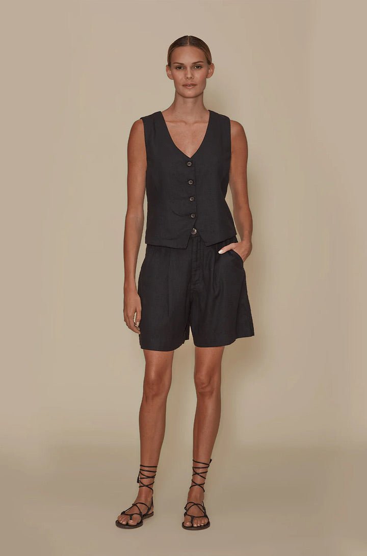 Linen Trouser Short in Black