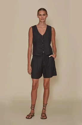 Linen Trouser Short in Black