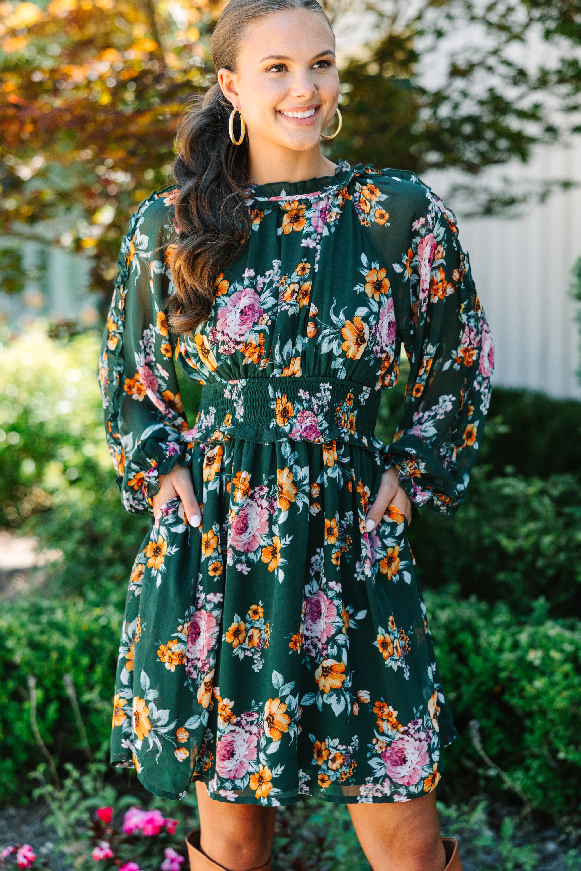 Love You Truly Green Floral Dress