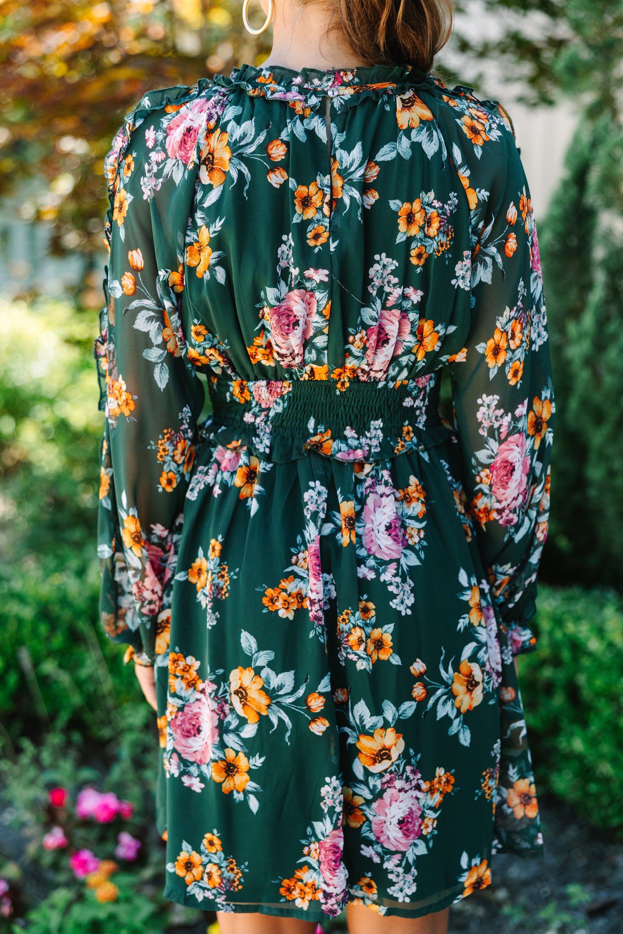 Love You Truly Green Floral Dress