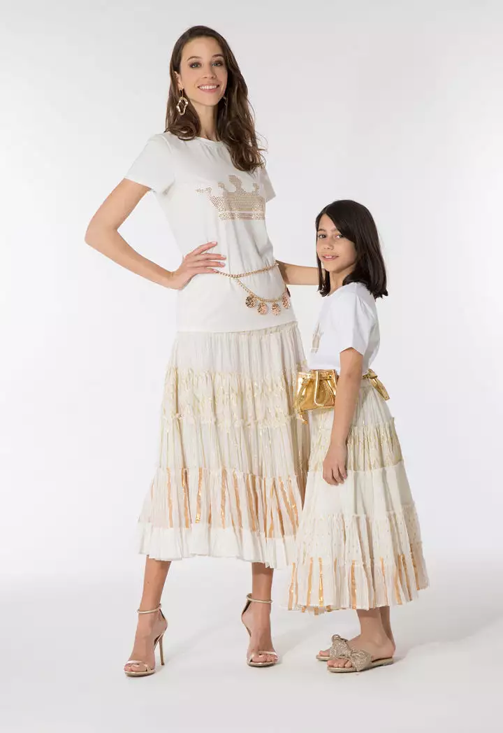 Lurex Striped Tiered Skirt