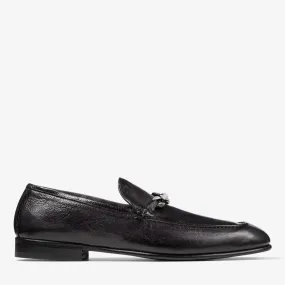 Marti Reverse Black Buffalo Leather Loafers with Chain Embellishment