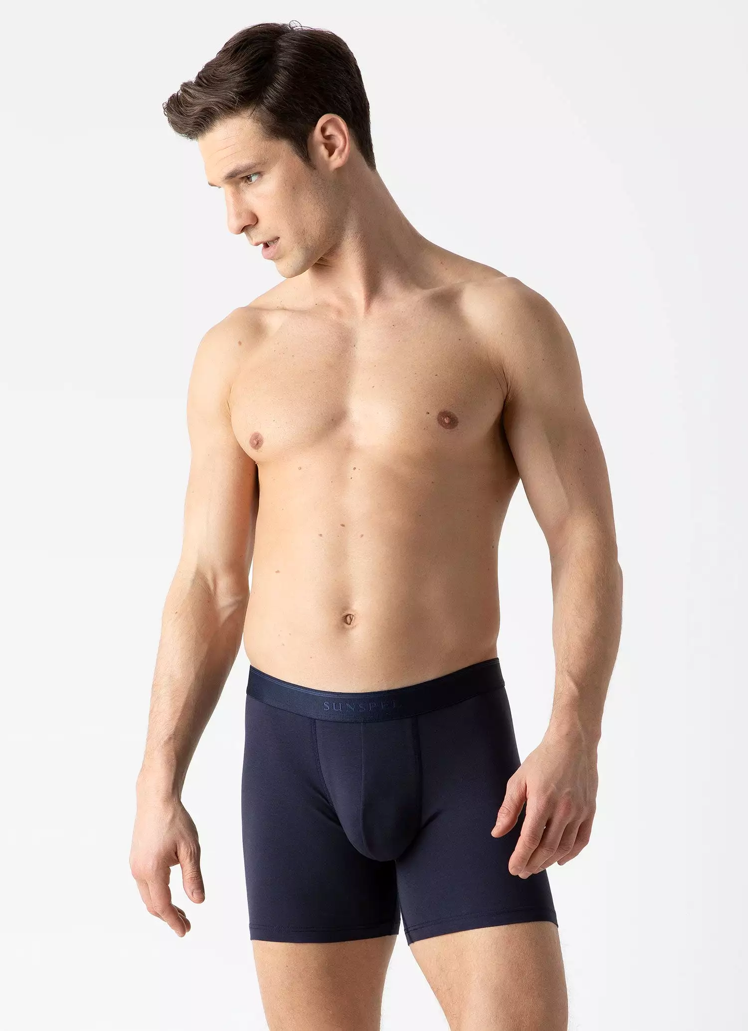 Men's Long Cut Stretch Cotton Trunks in Navy